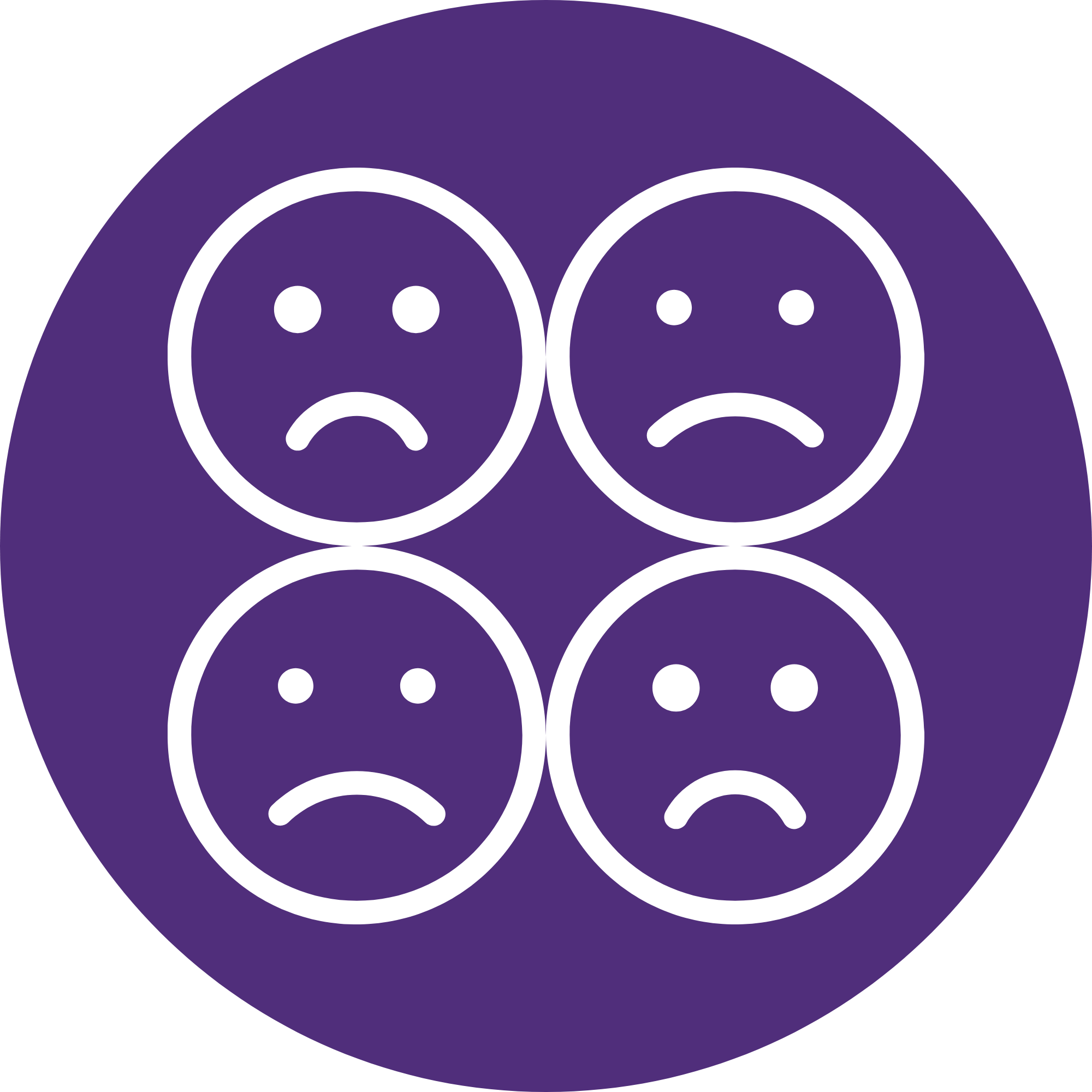 Purple background with three electrical outlets and sad face icons.