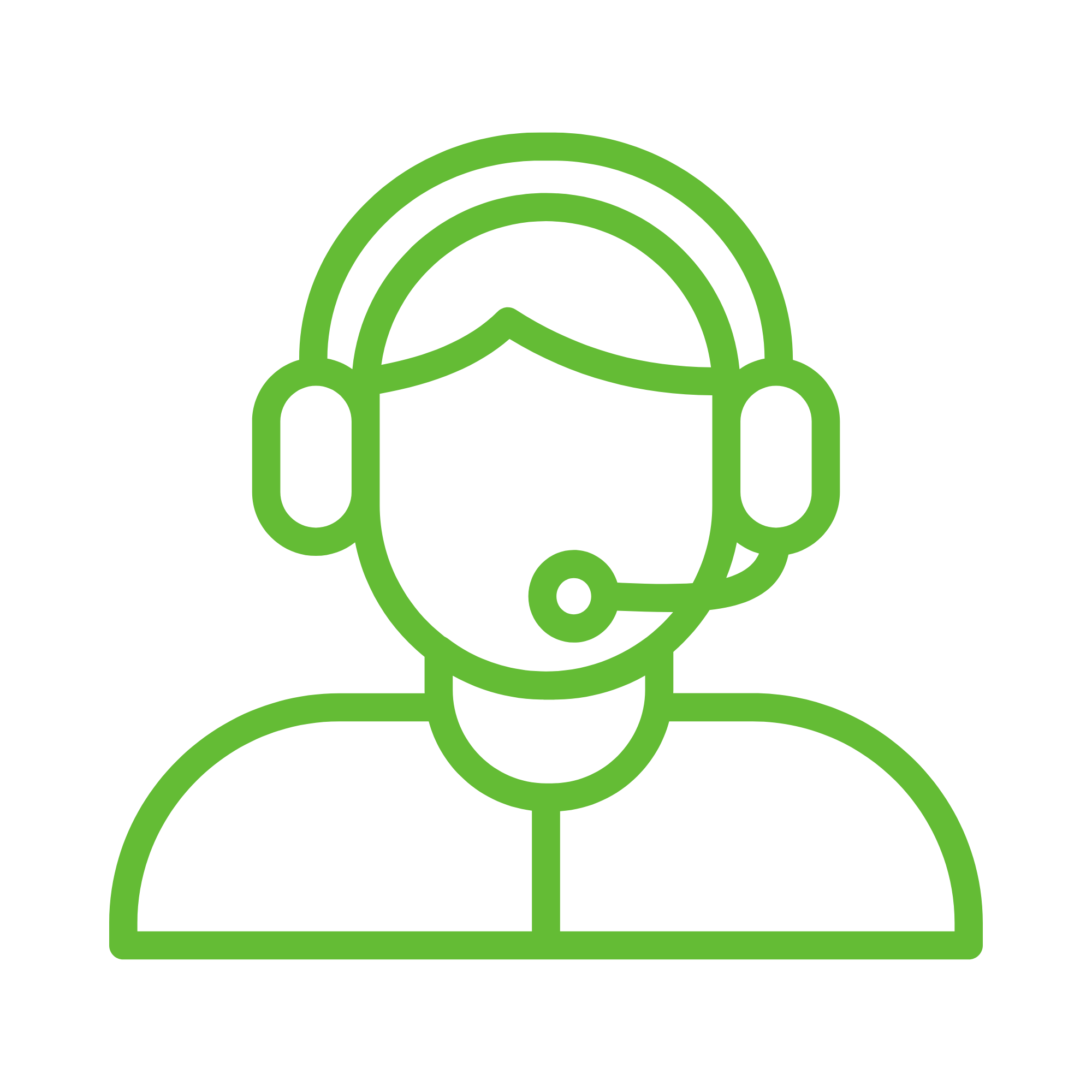 A green outline of a person's head wearing headphones with a microphone, symbolizing customer support or call center service.