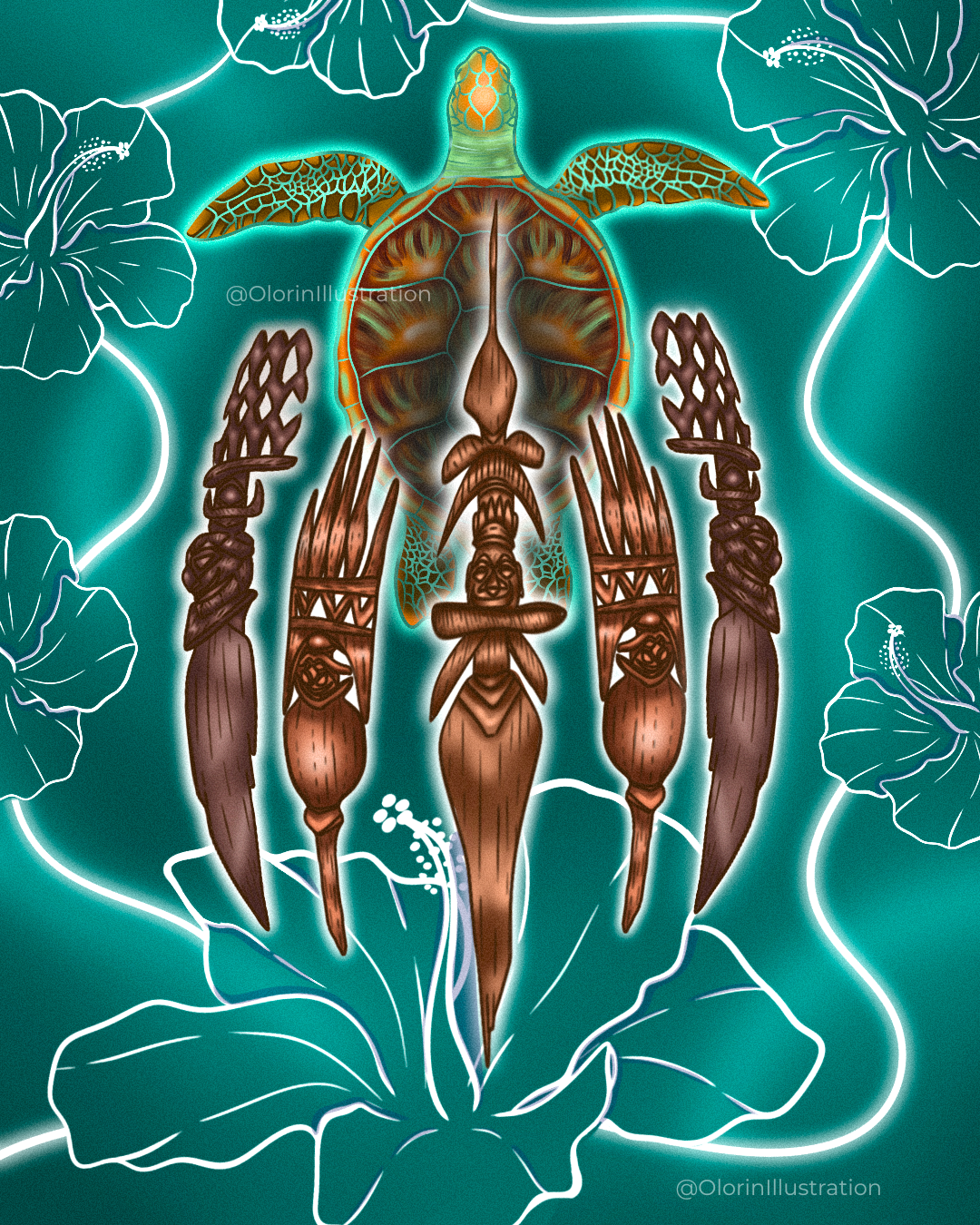 Kanak illustration made by Olorin Illustration, flaîche faitière Kanak