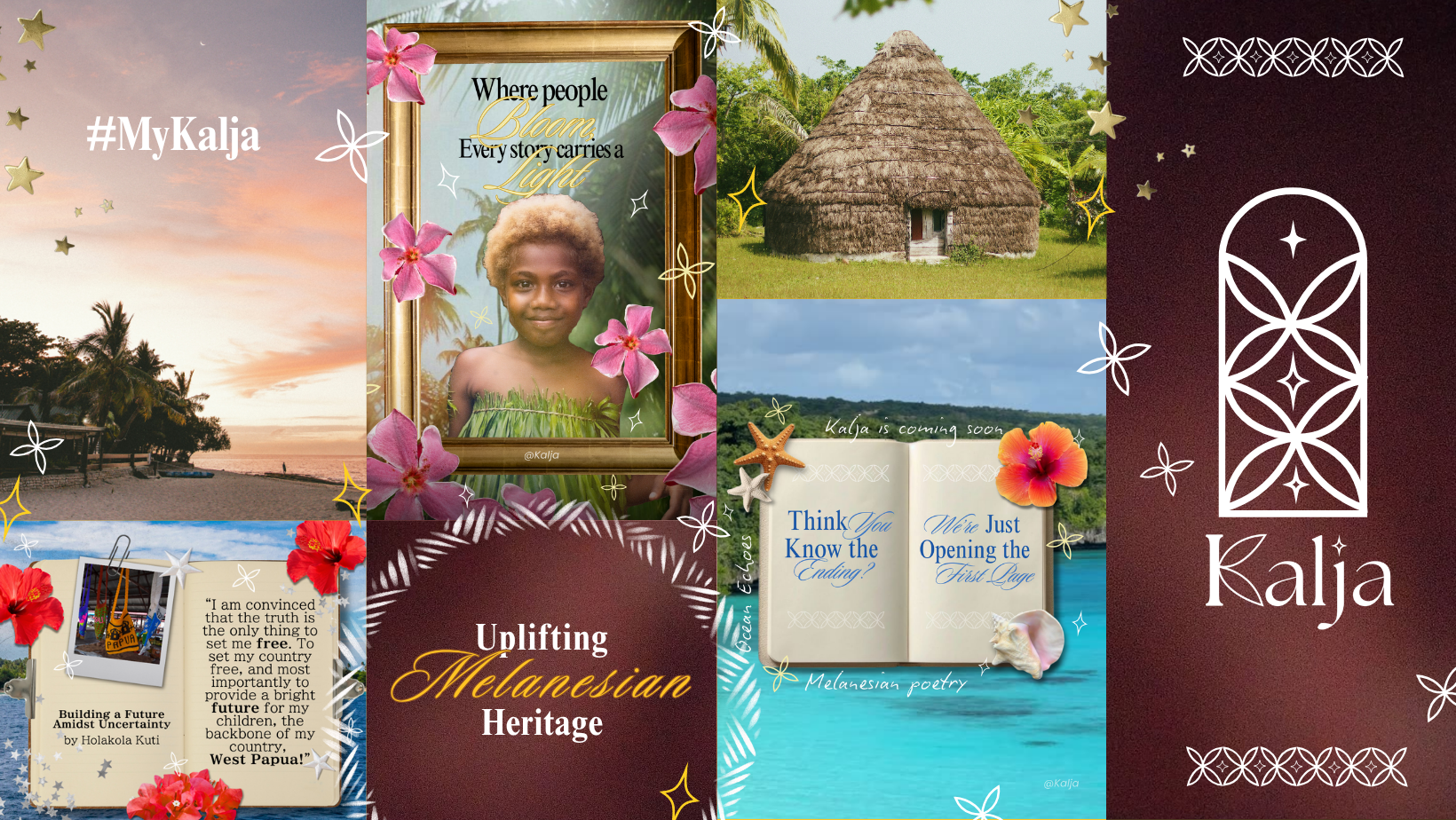 Collage promoting Kalja, featuring Melanesian heritage made by Olorin Illustration