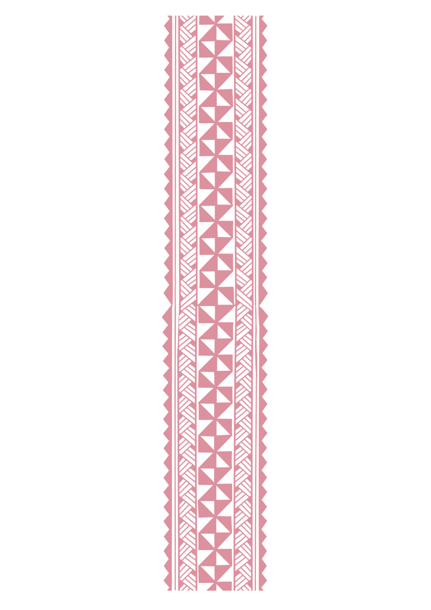 Detailed vertical pink geometric tribal pattern with black background.