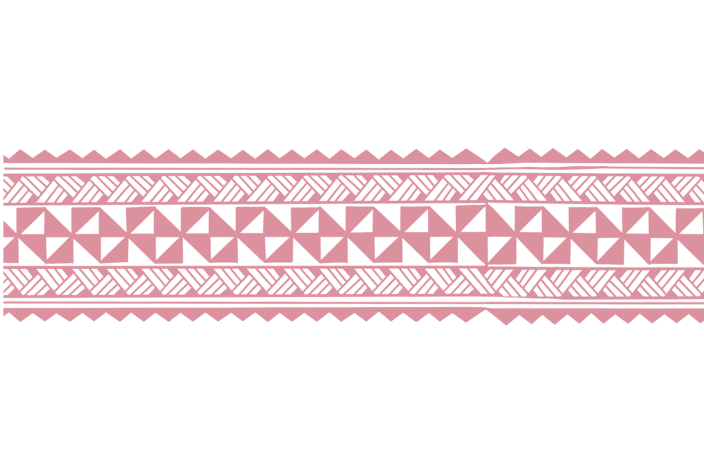 Pink tribal pattern with zigzags, triangles, and diamond motifs on black background.