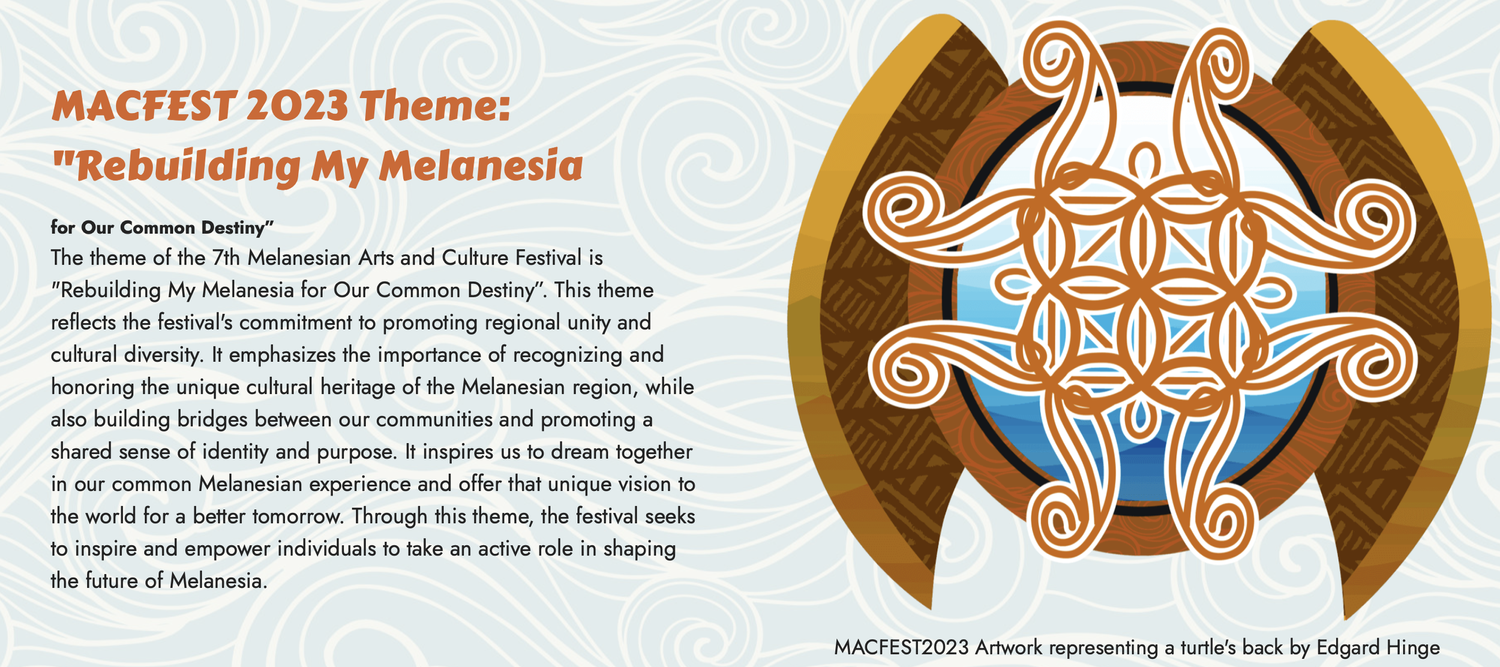 MACFEST 2023 theme  “Rebuilding My Melanesia for Our Common Destiny,” with Melanesian turtle artwork by Edgard Hinge