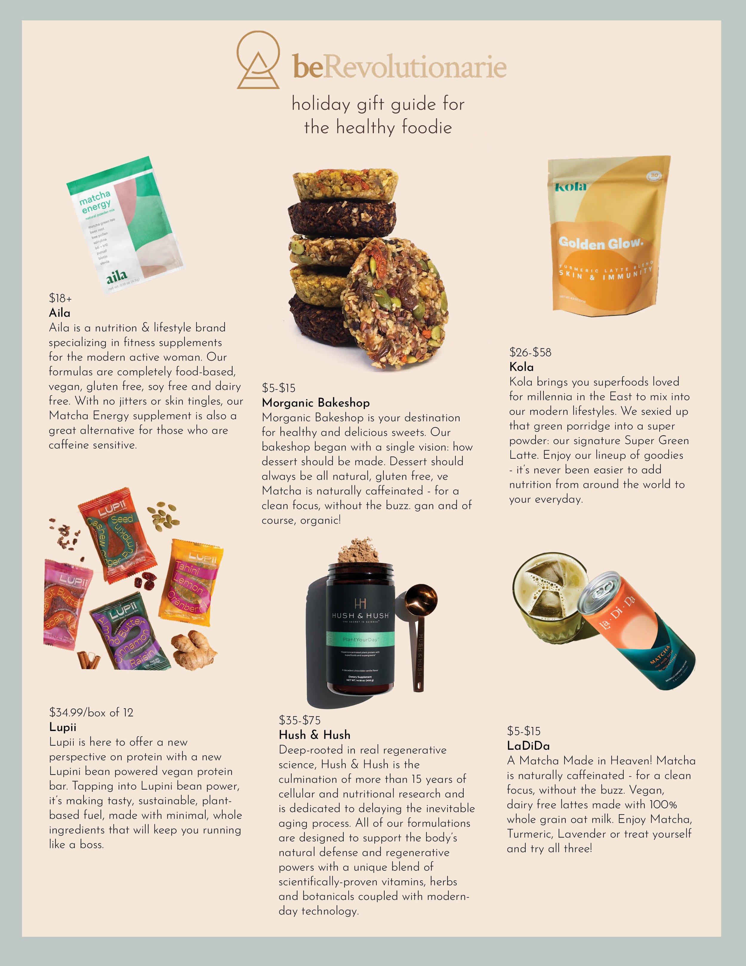 Branded holiday wellness gift guide created for beRevolutionarie