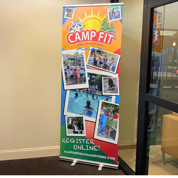 Camp Fit retractable banner displayed inside All Sport