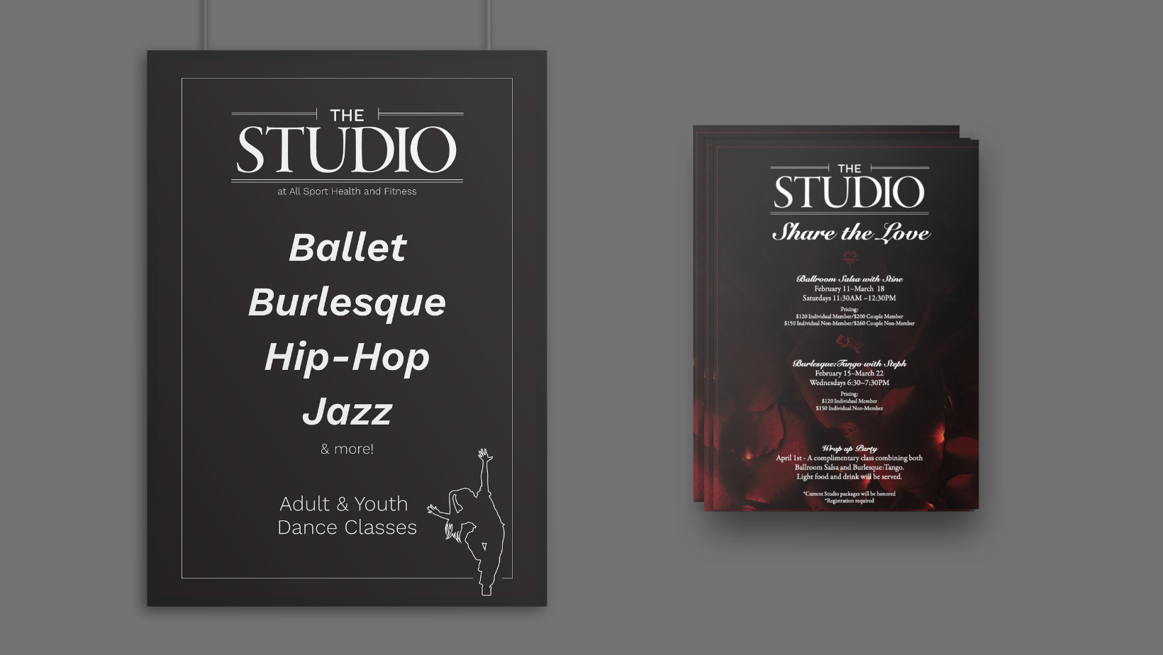The Studio adult dance class promotional flyers
