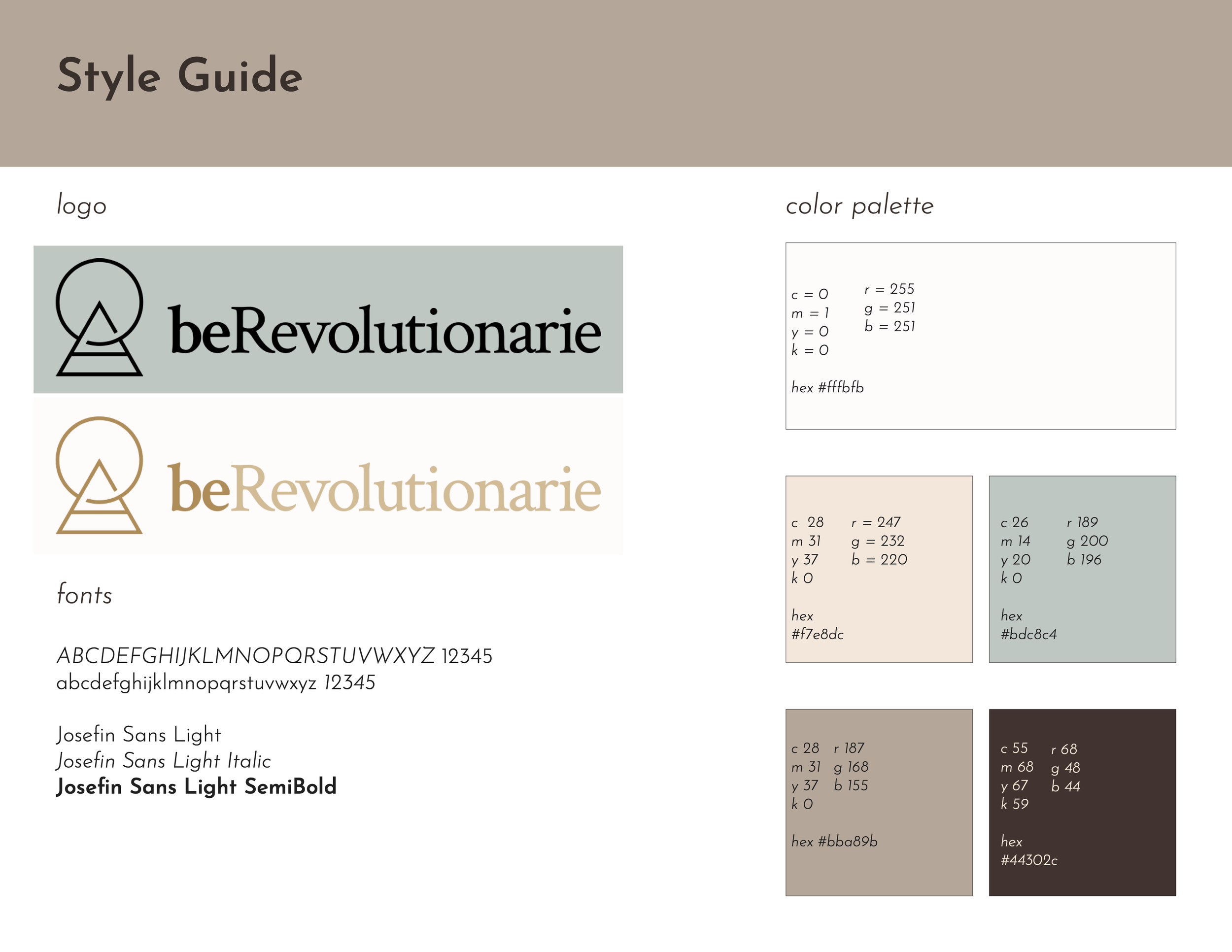 Updated beRevolutionarie color and typography guidelines