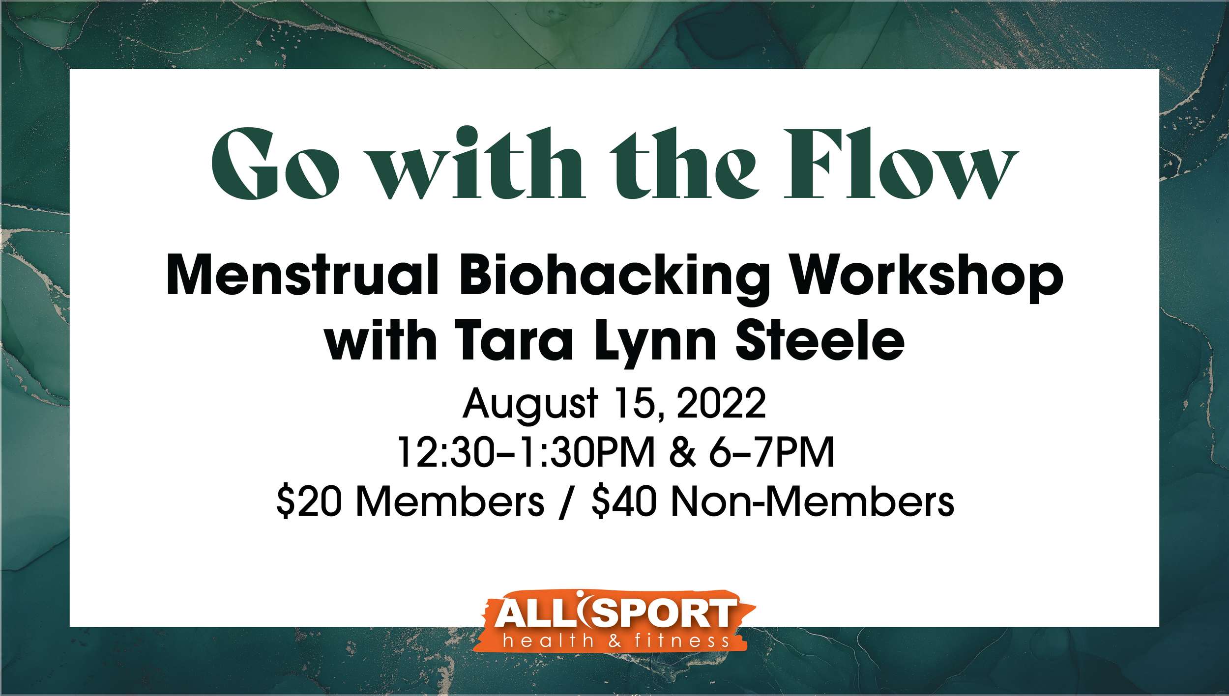 All Sport digital ad for a workshop on menstrual biohacking.