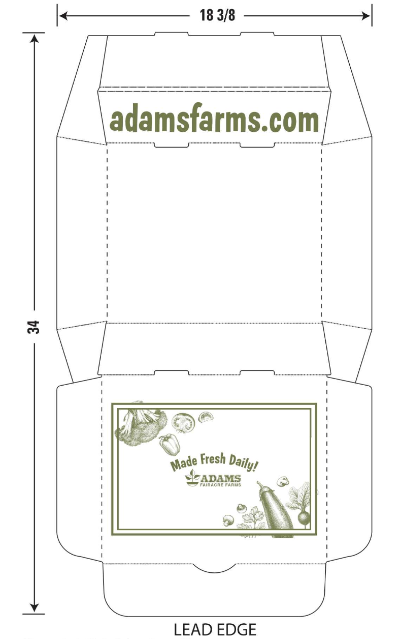 Production dieline for a custom Adams catering box