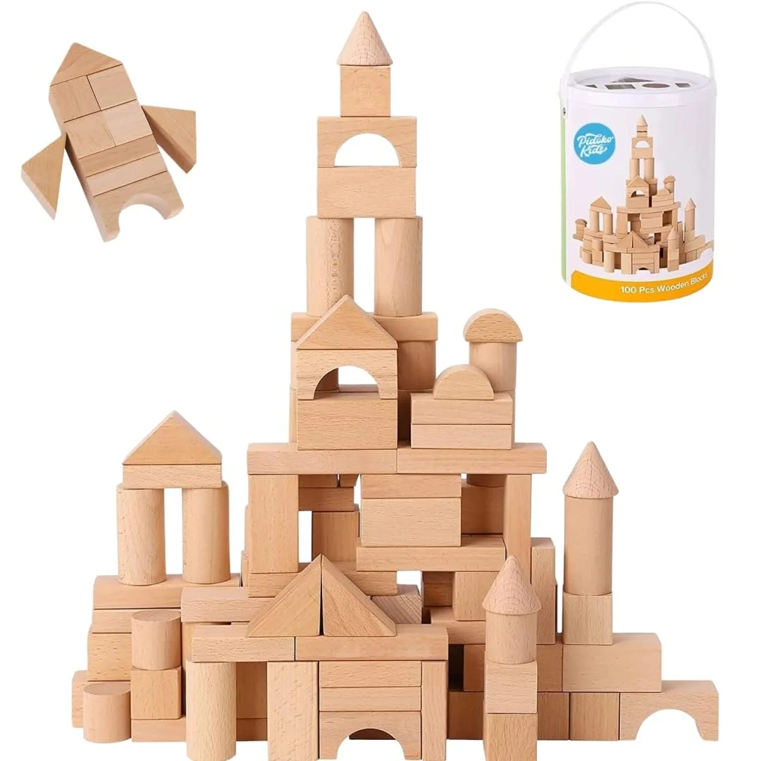 various wooden blocks stacked to build a castle