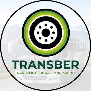 Logo of Transber, a rural transport service in Maipo, featuring a circular design with green, black, and white concentric rings and a train image in the background.