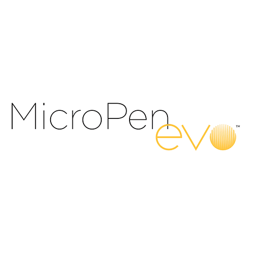 MicroPeen evo logo with black background and yellow circular design