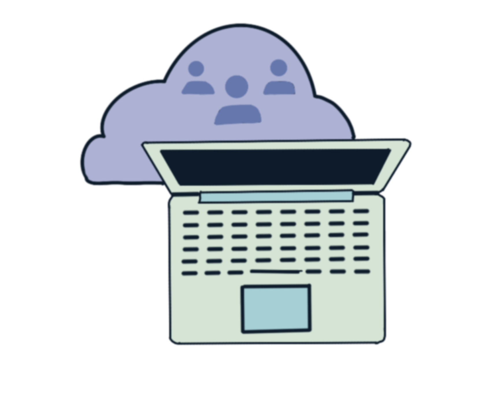 A cartoon illustration of an online learning platform where people connect virtually