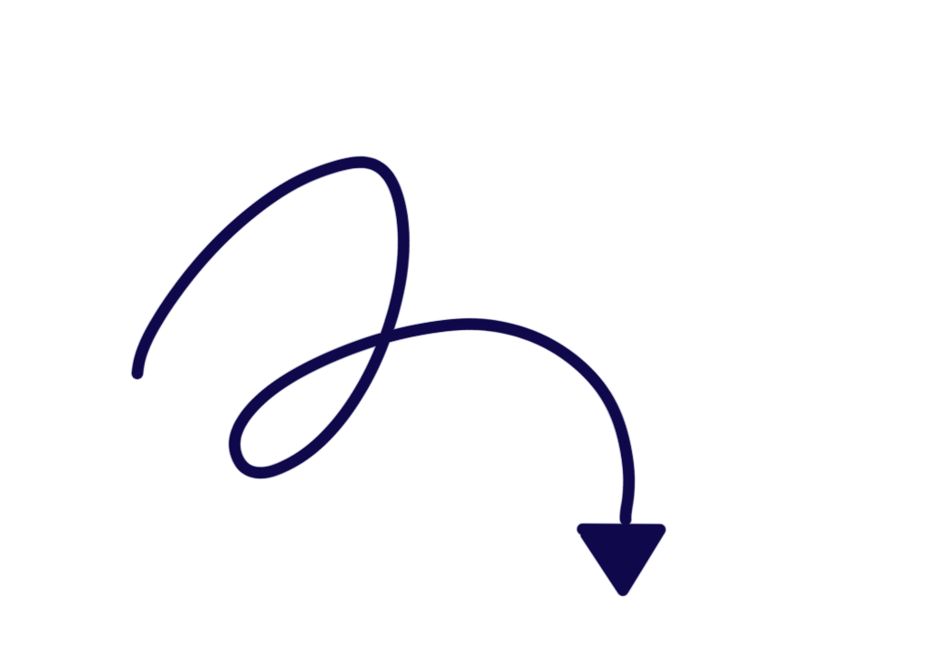 Black background with a blue, cursive arrow pointing downward.