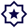 Dark blue geometric star-like shape with a small dark blue star in the center