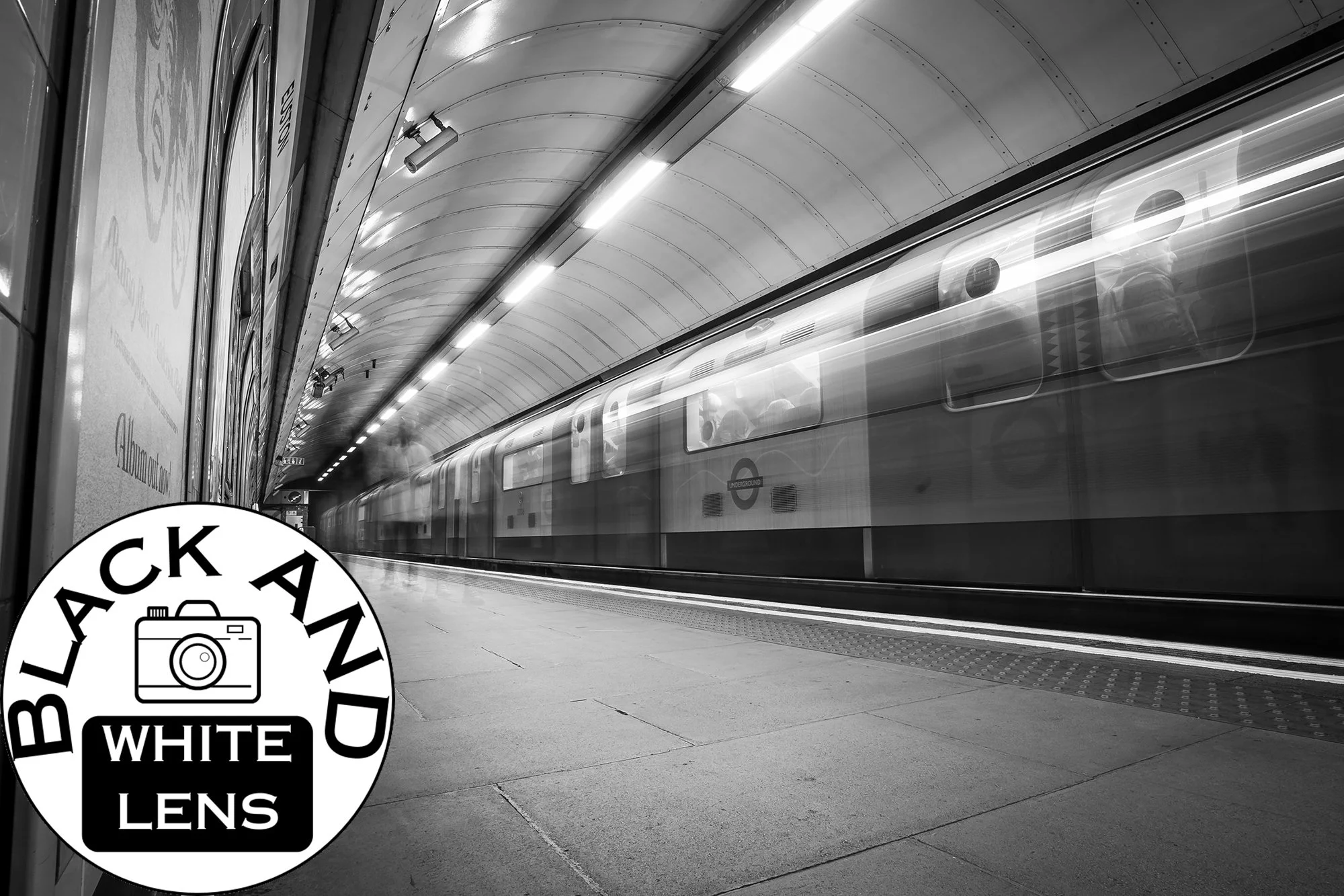 Speeding Subway Train black and white photo