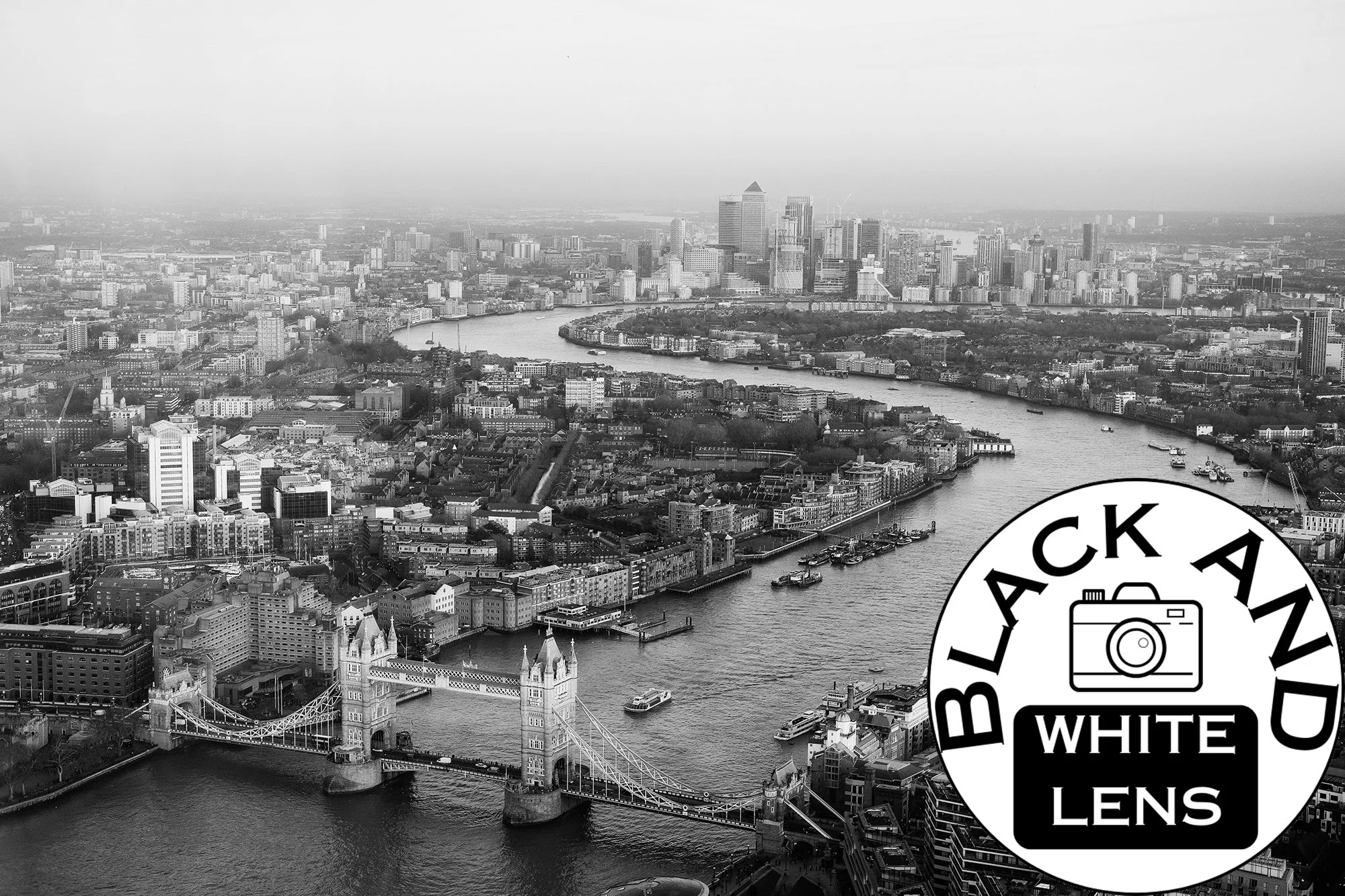 London Aerial View black and white photo