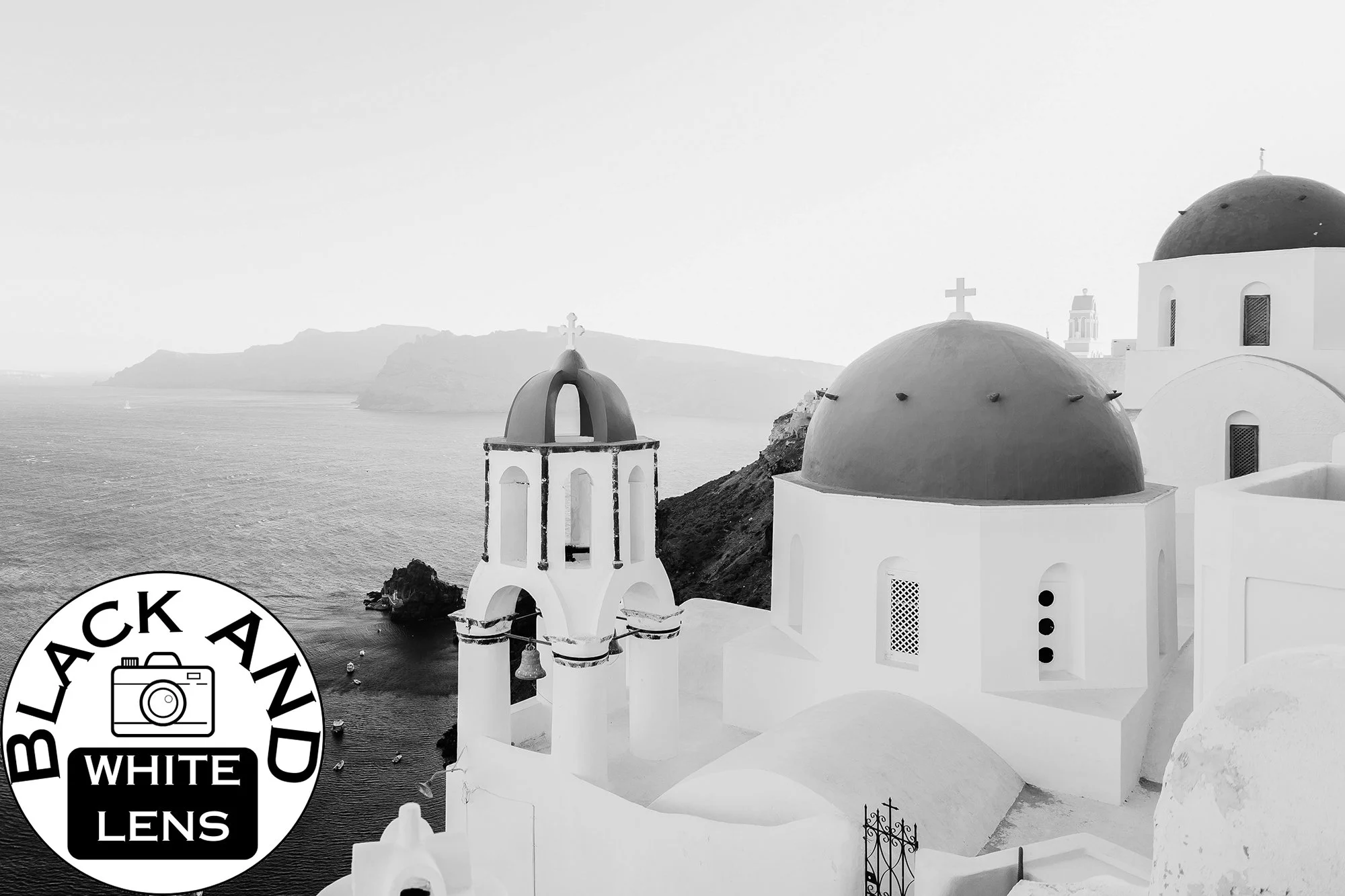 Santorini Greece black and white photo
