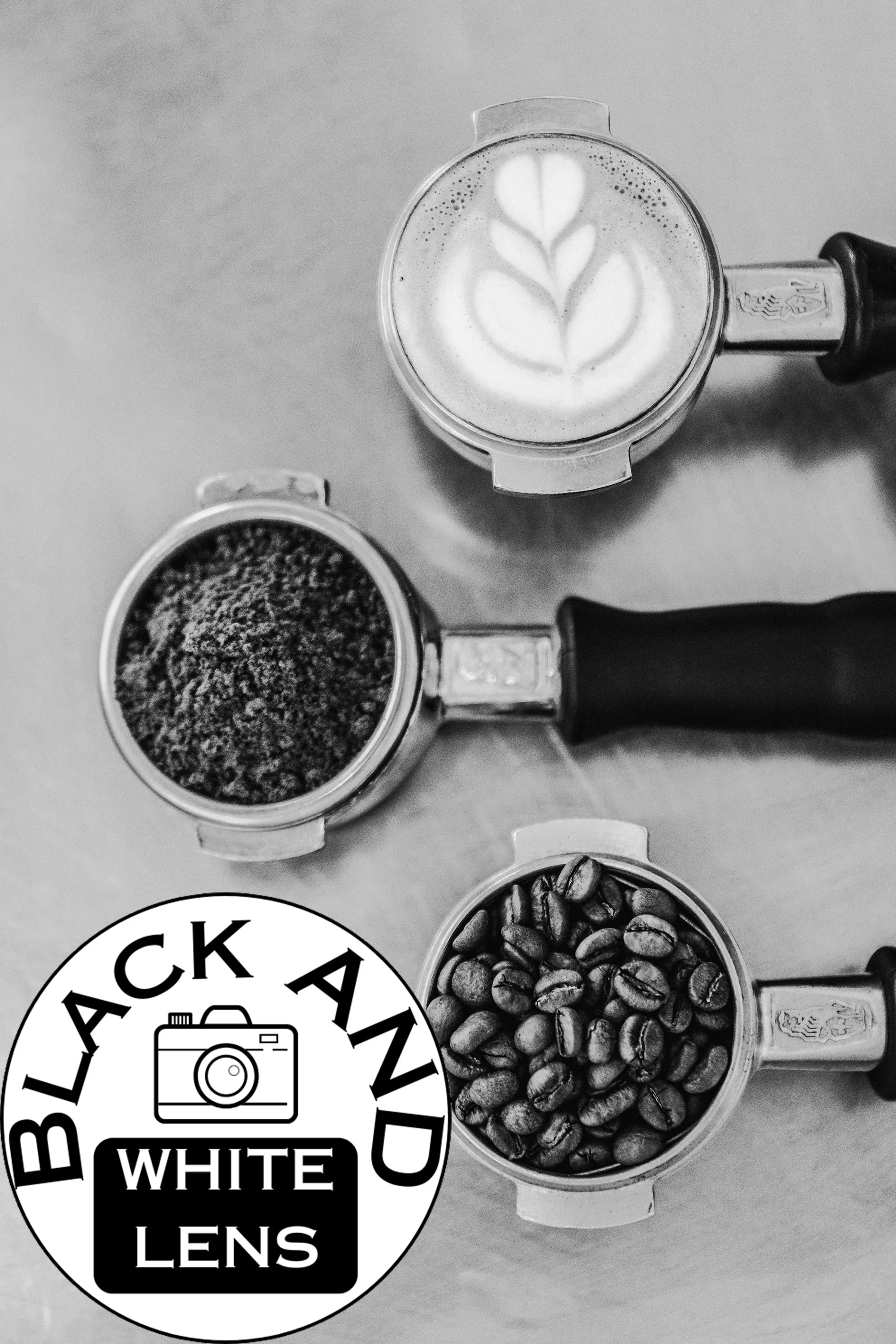 Espresso Beans Grounds Latte black and white photo