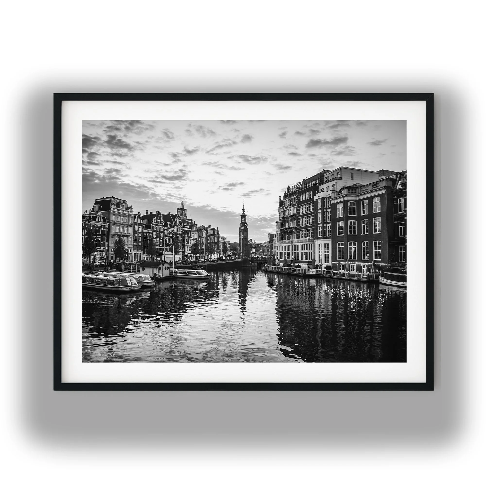 Amsterdam Canal River black and white photo