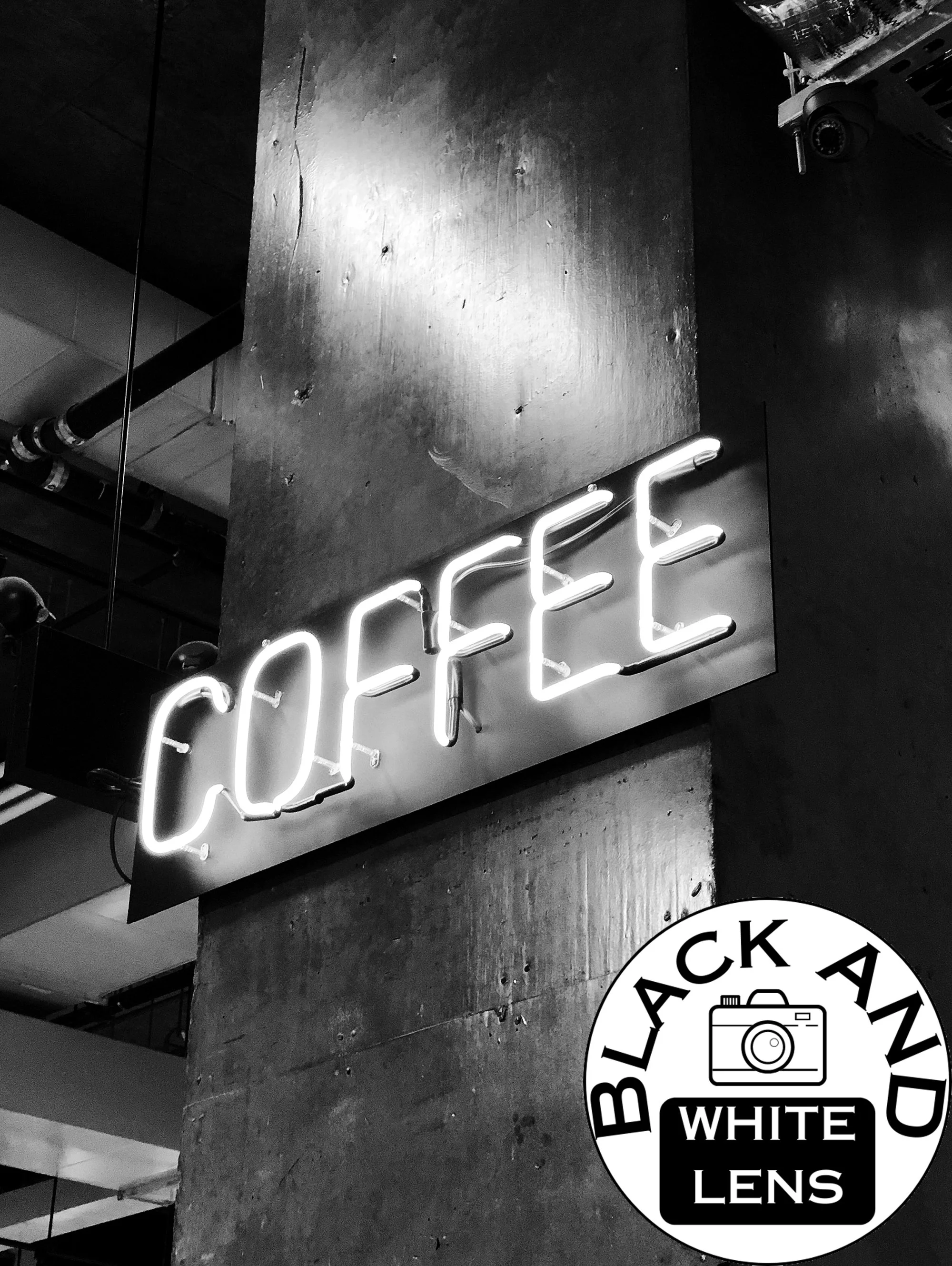 Coffee Neon Sign black and white photo