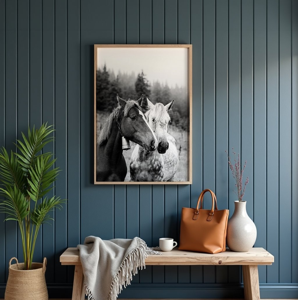 Two Horses black and white photo
