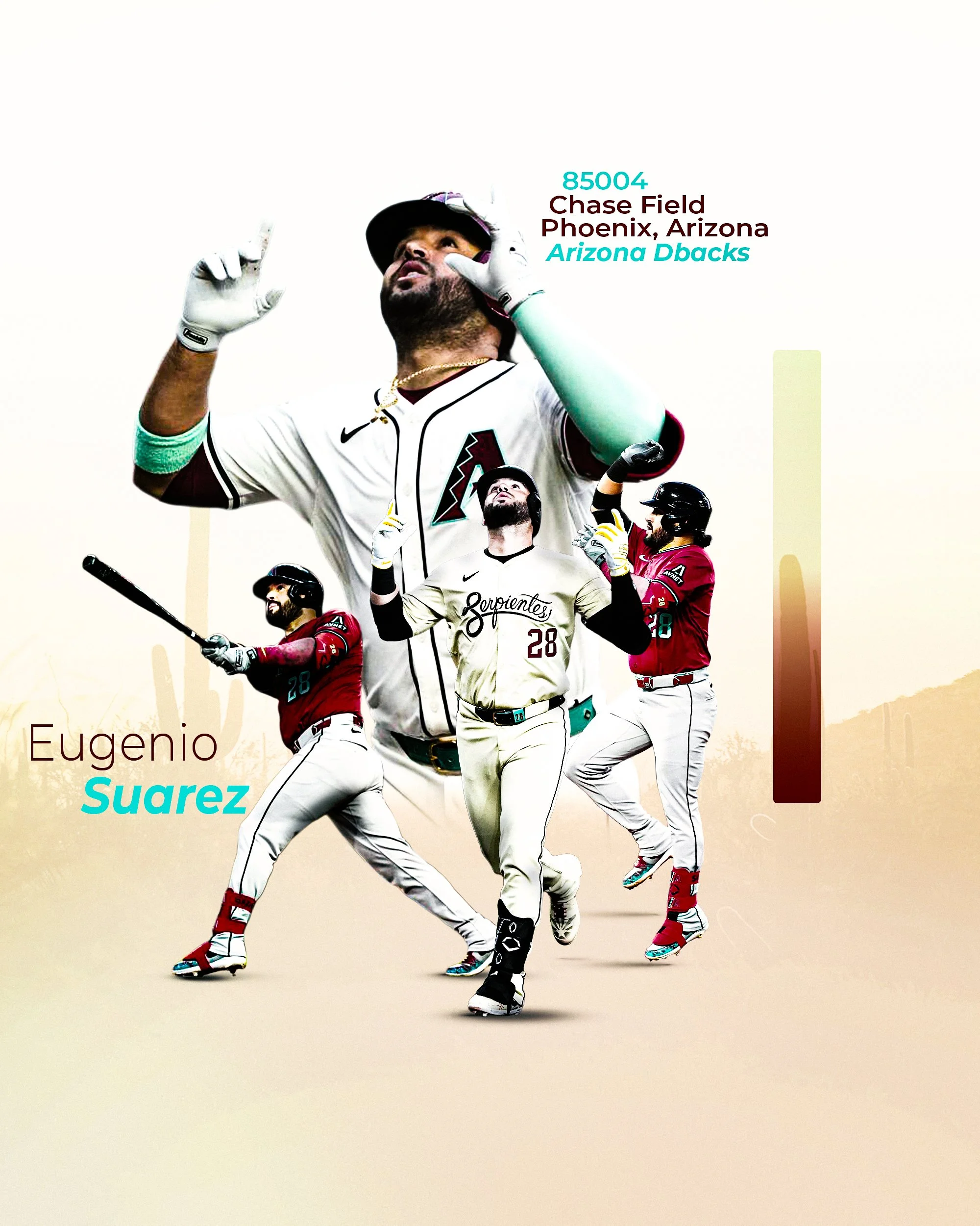 Illustration of five baseball players in NLF jerseys and helmets, with the main focus on a bearded player in a white jersey celebrating, set against a beige background with minimal color accents.
