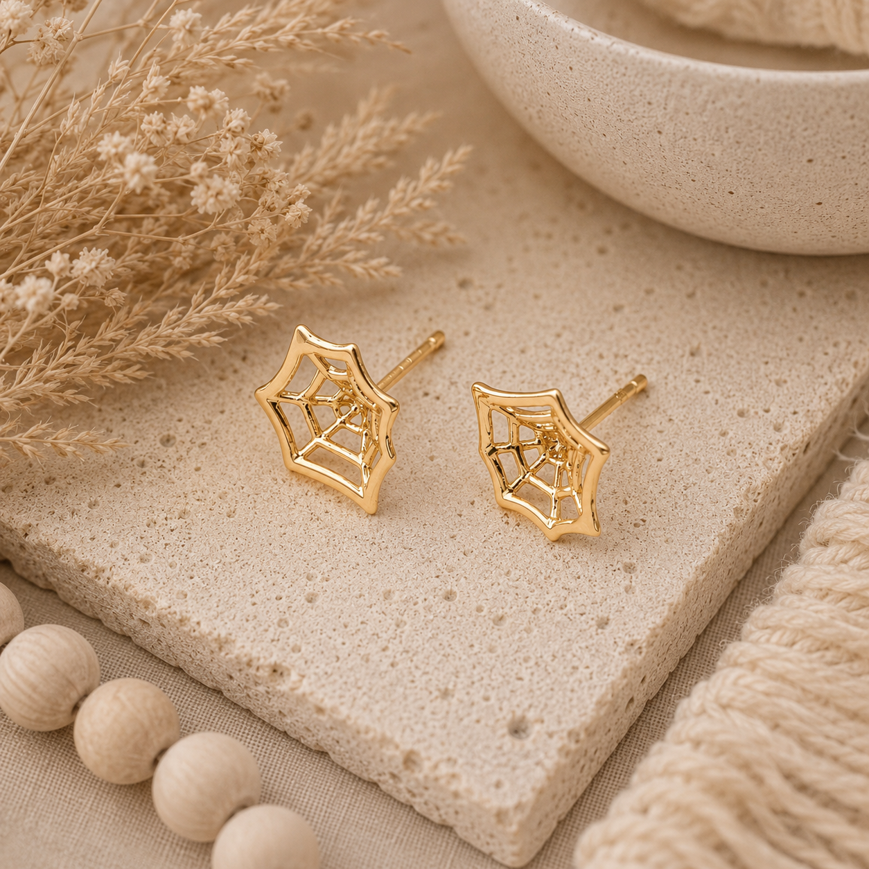 Gold Spider Web Studs
