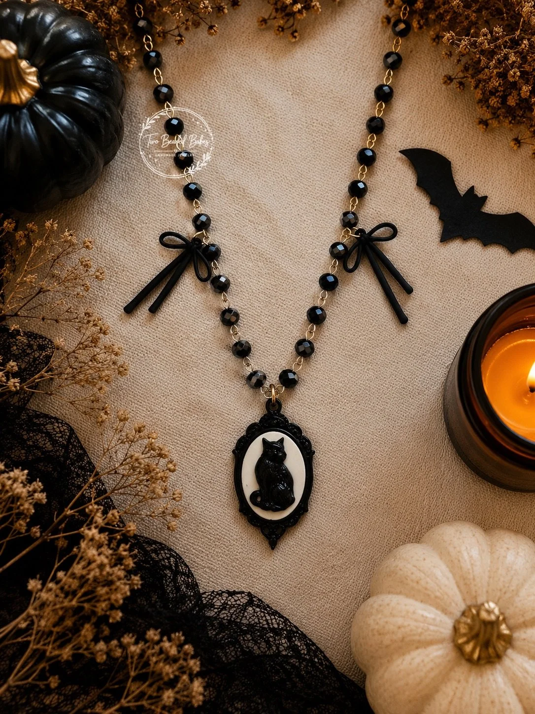 Black Cat Cameo Necklace