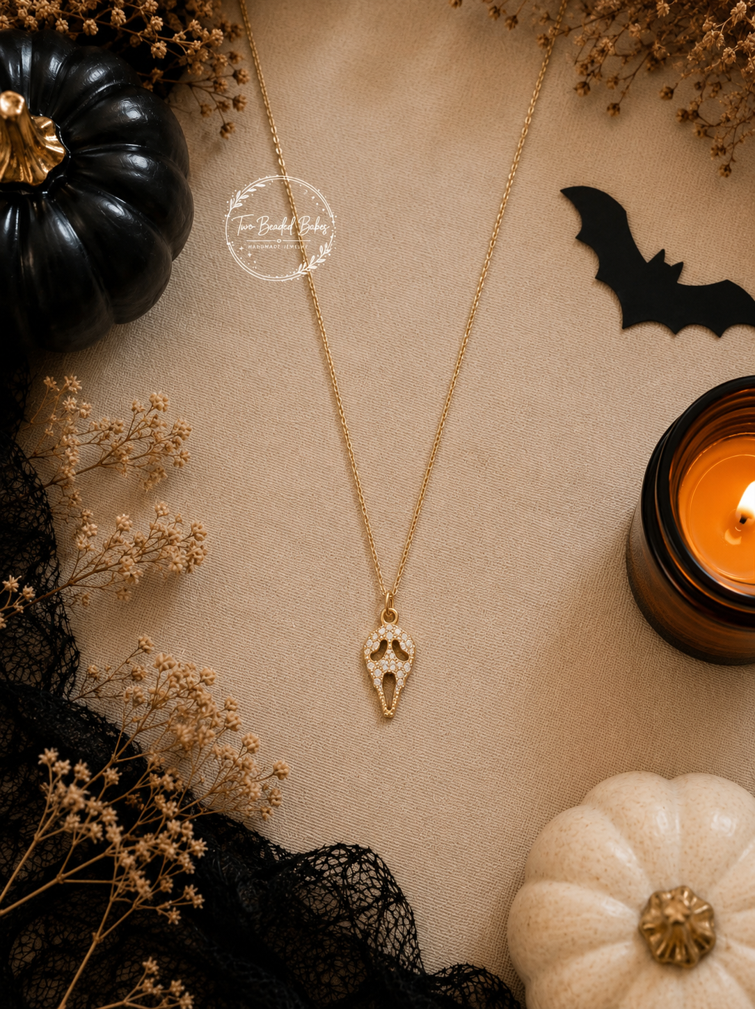 Ghost Face Rhinestone Necklace