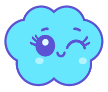 A cute cartoon blue cloud with a winking eye and a smiling face.
