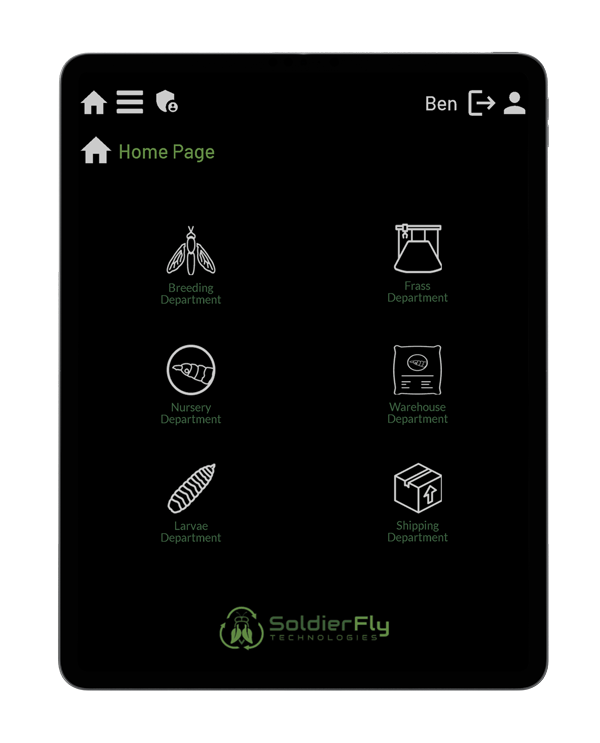 Entoware software dashboard for monitoring Black Soldier Fly breeding and production facilities.