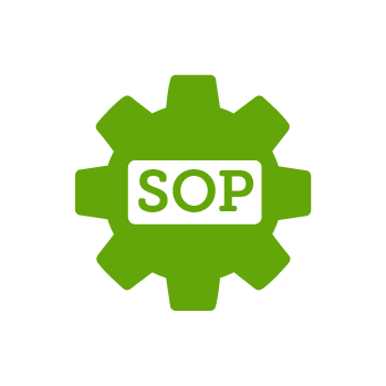 Green gear icon with 'SOP' inside it on a white background.