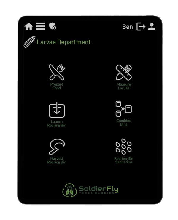 Entoware Larvae Department ipad screen view.