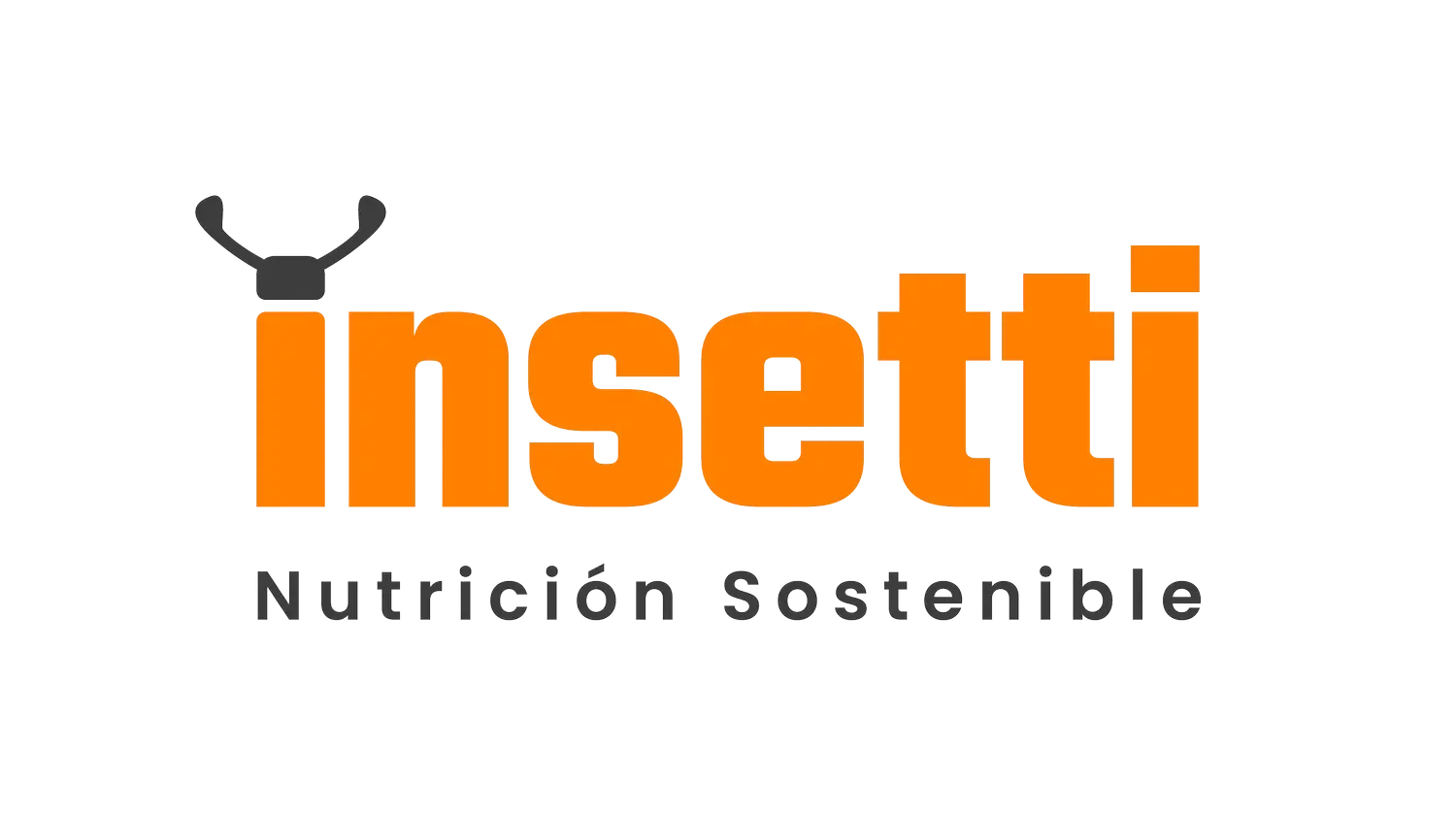 Logo for Insetti, a company focused on sustainable nutrition, featuring an orange wordmark with a black and orange upward arrow incorporated into the 'i' and a subtitle in gray reading 'Nutrición sostenible.'