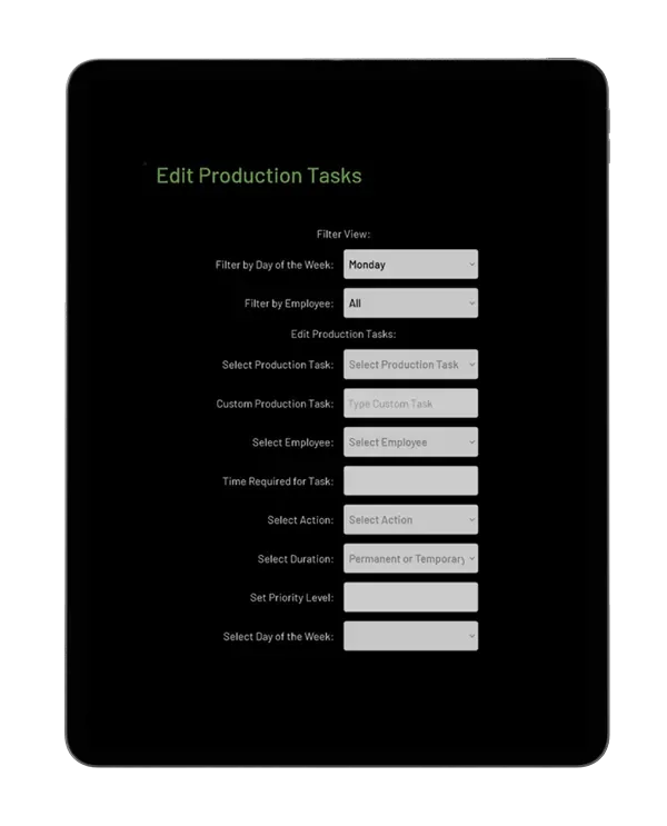 Entoware Production-Task-iPad screen