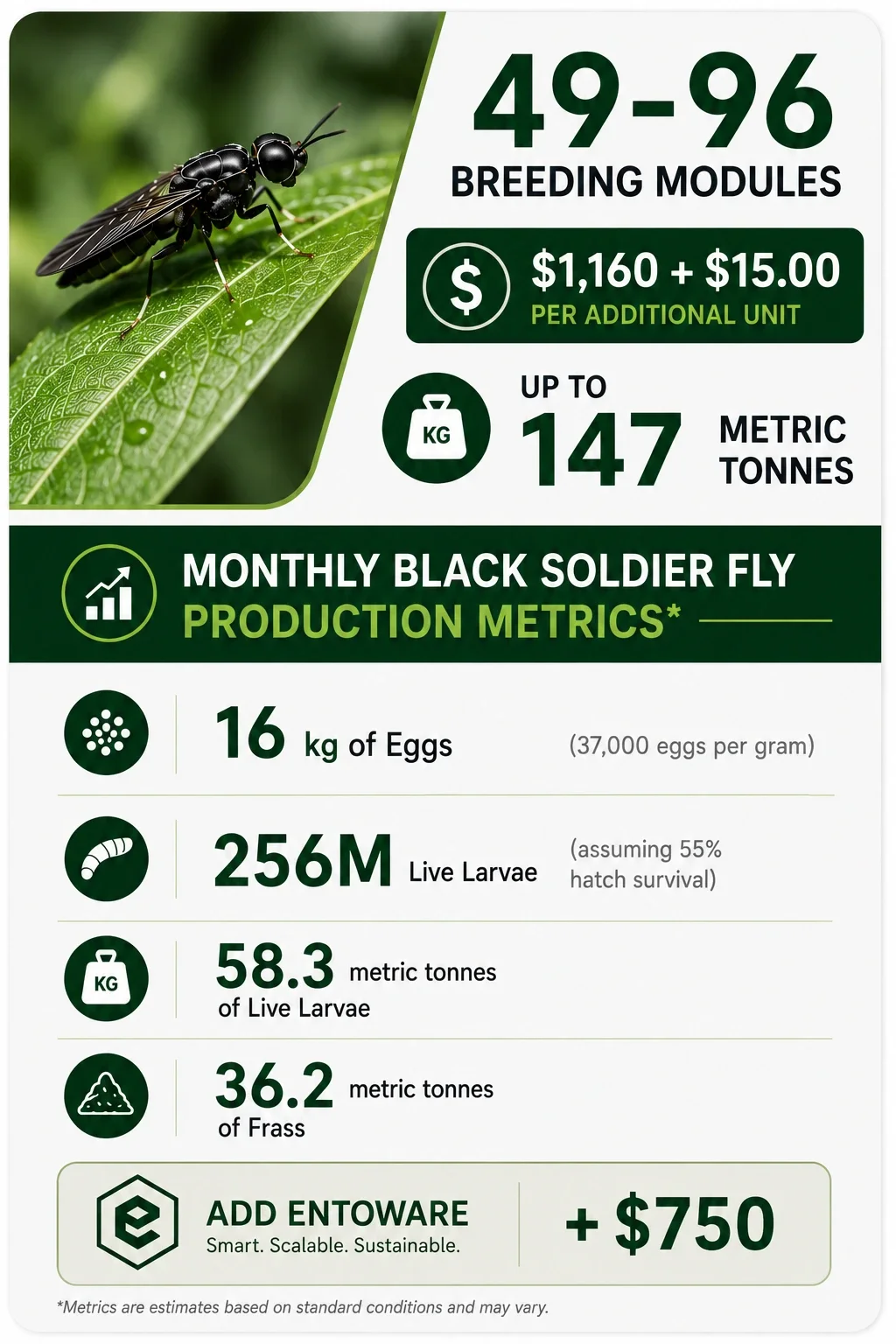 Complete Scalable Black Soldier Fly Farming System 49-96 Breeding Modules