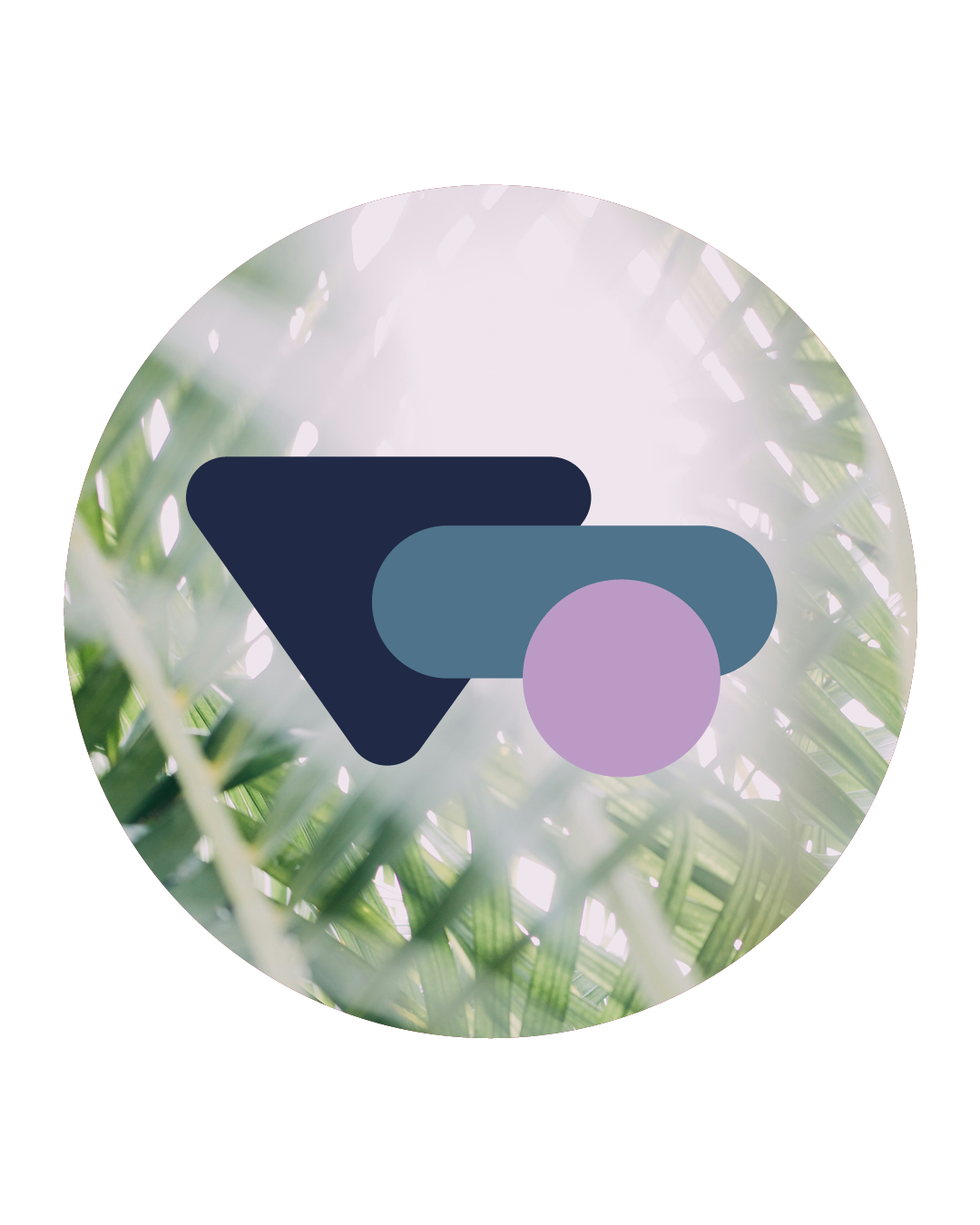Abstract geometric design over a blurred green plant background with sunlight.