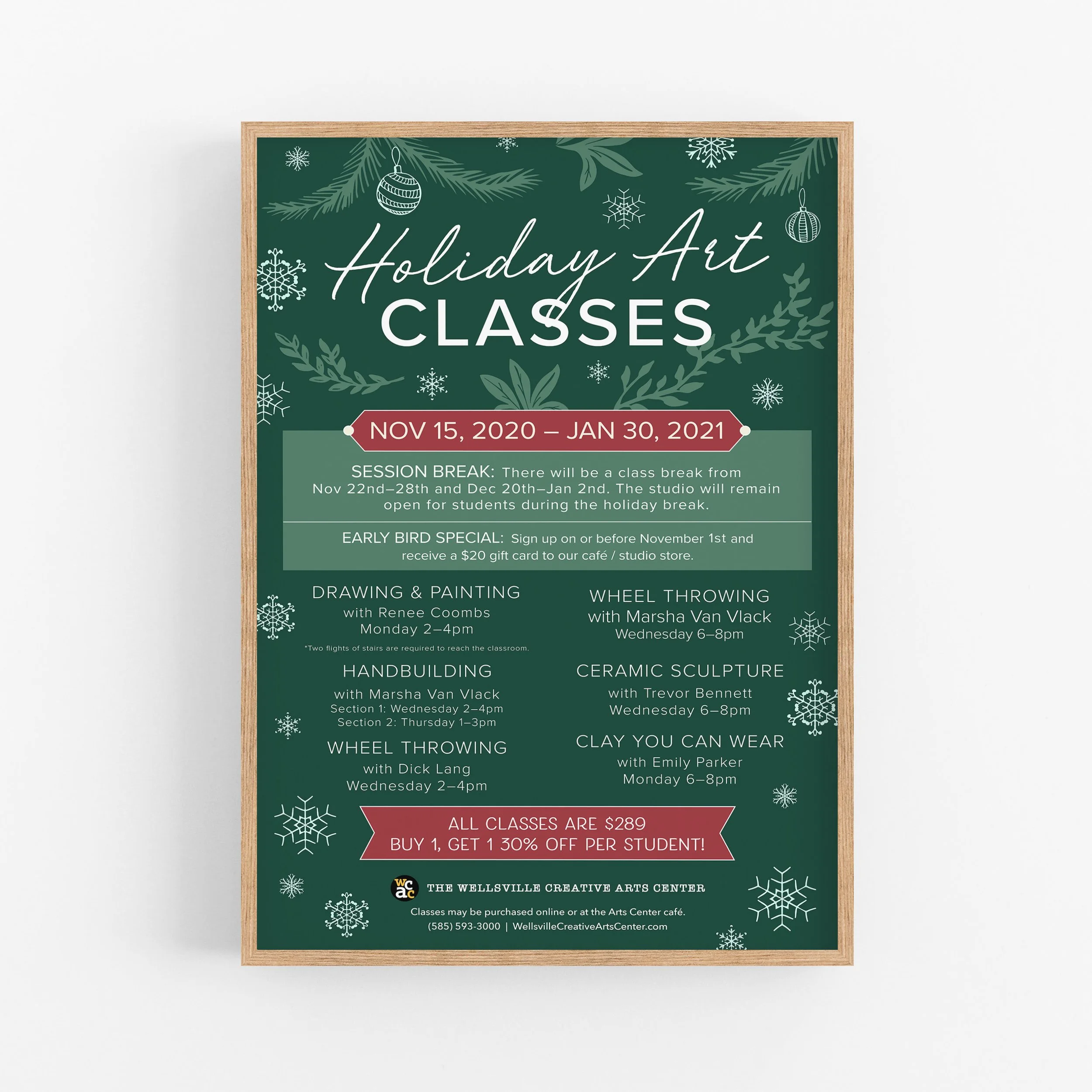 Art Class program poster design for Wellsville Creative Arts Center.