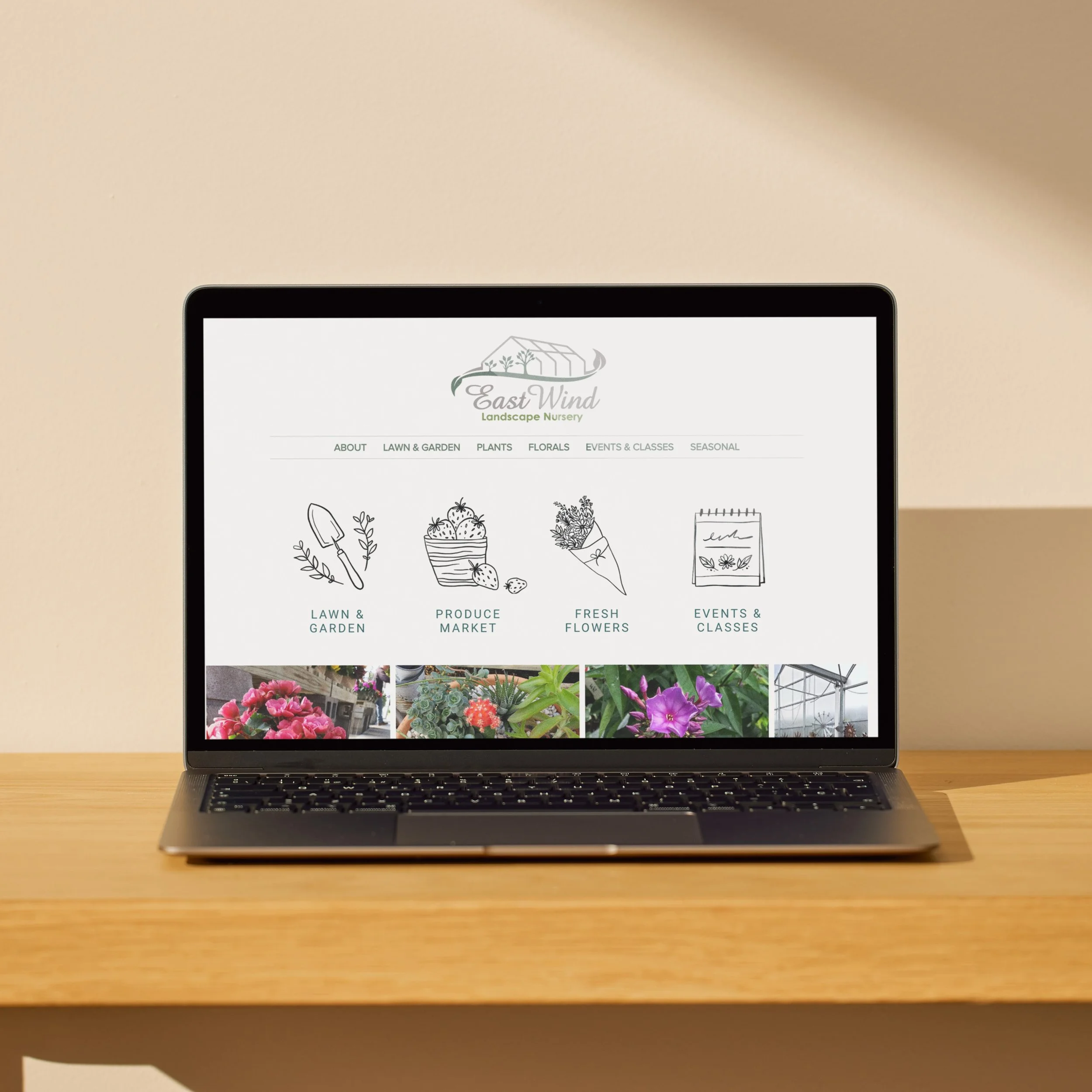 Website design for East Wind Nursery. Created using Wix for user friendly seasonal updates.
