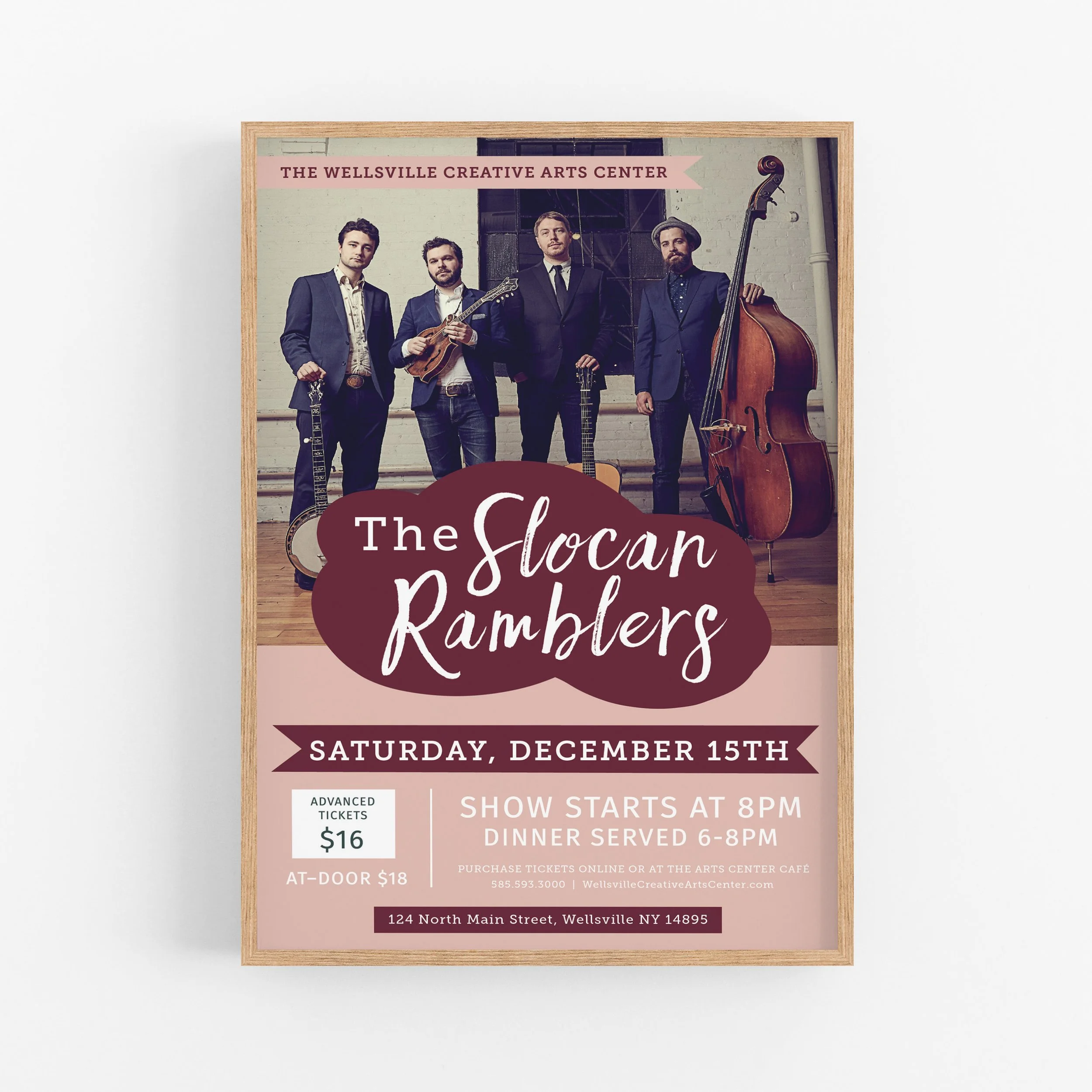 Live Music event poster design for Wellsville Creative Arts Center.