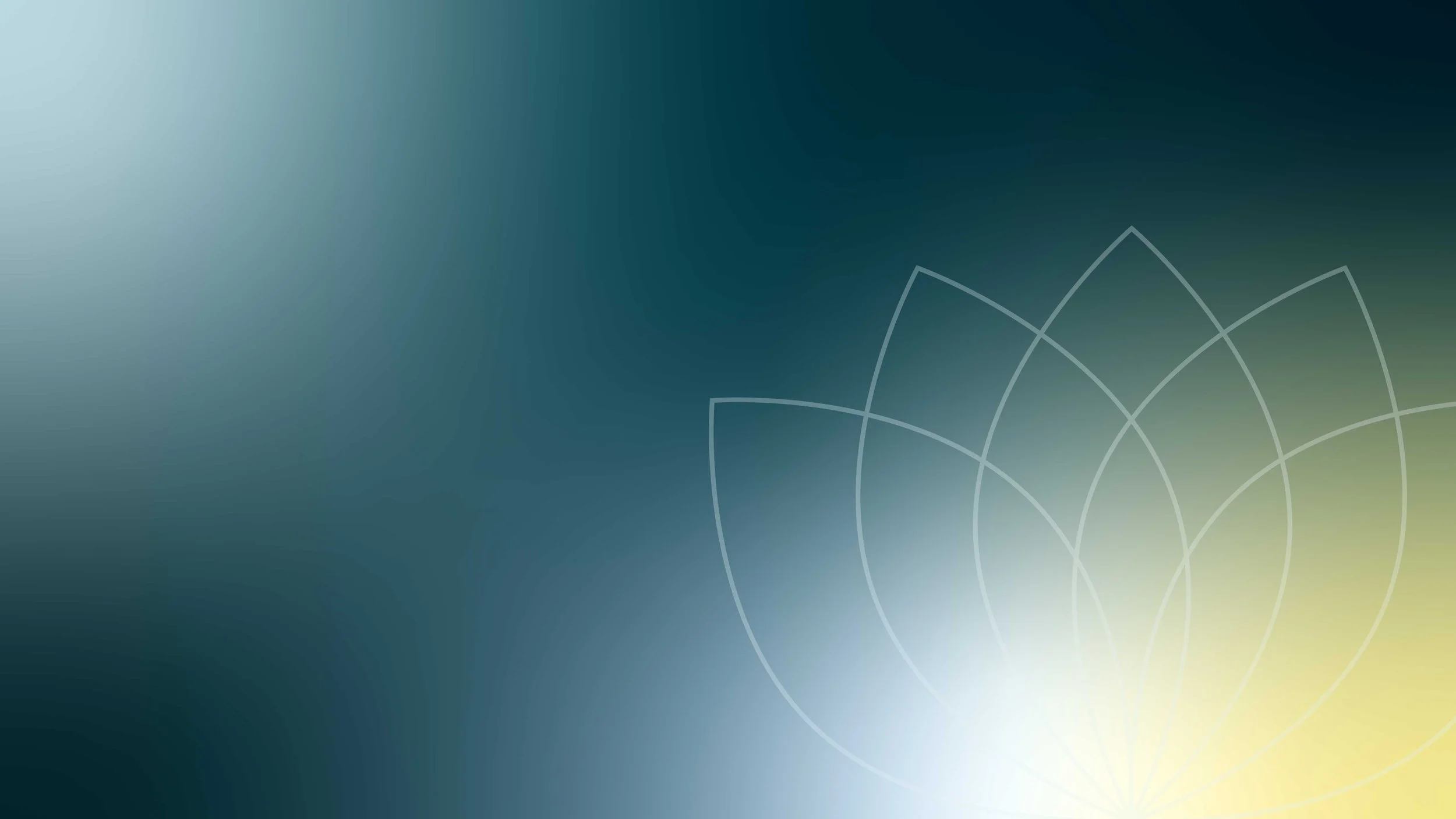 Blue and green gradient background with a white geometric pattern in the bottom right corner.