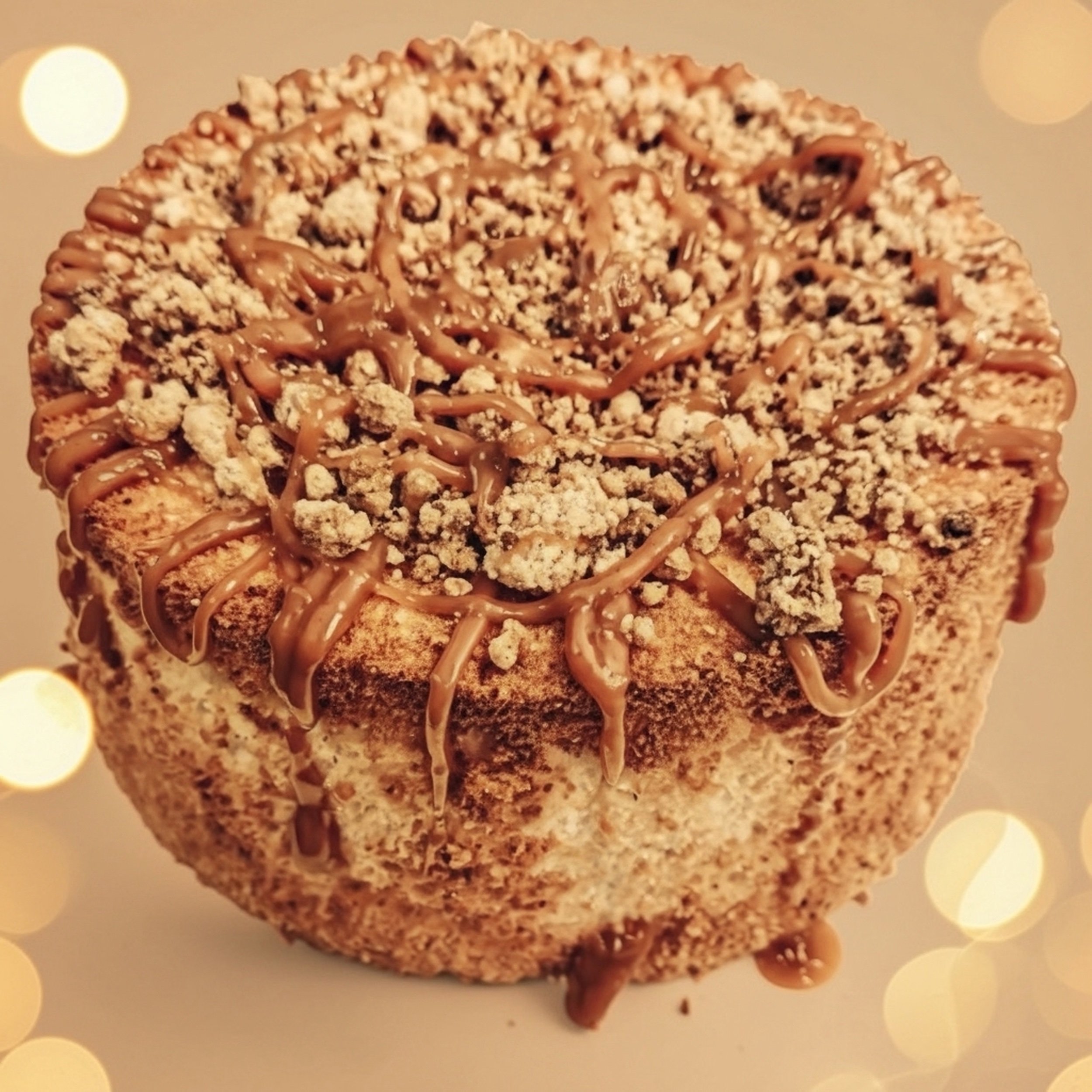 Salted Caramel Peach Crumble Angel Food Cake