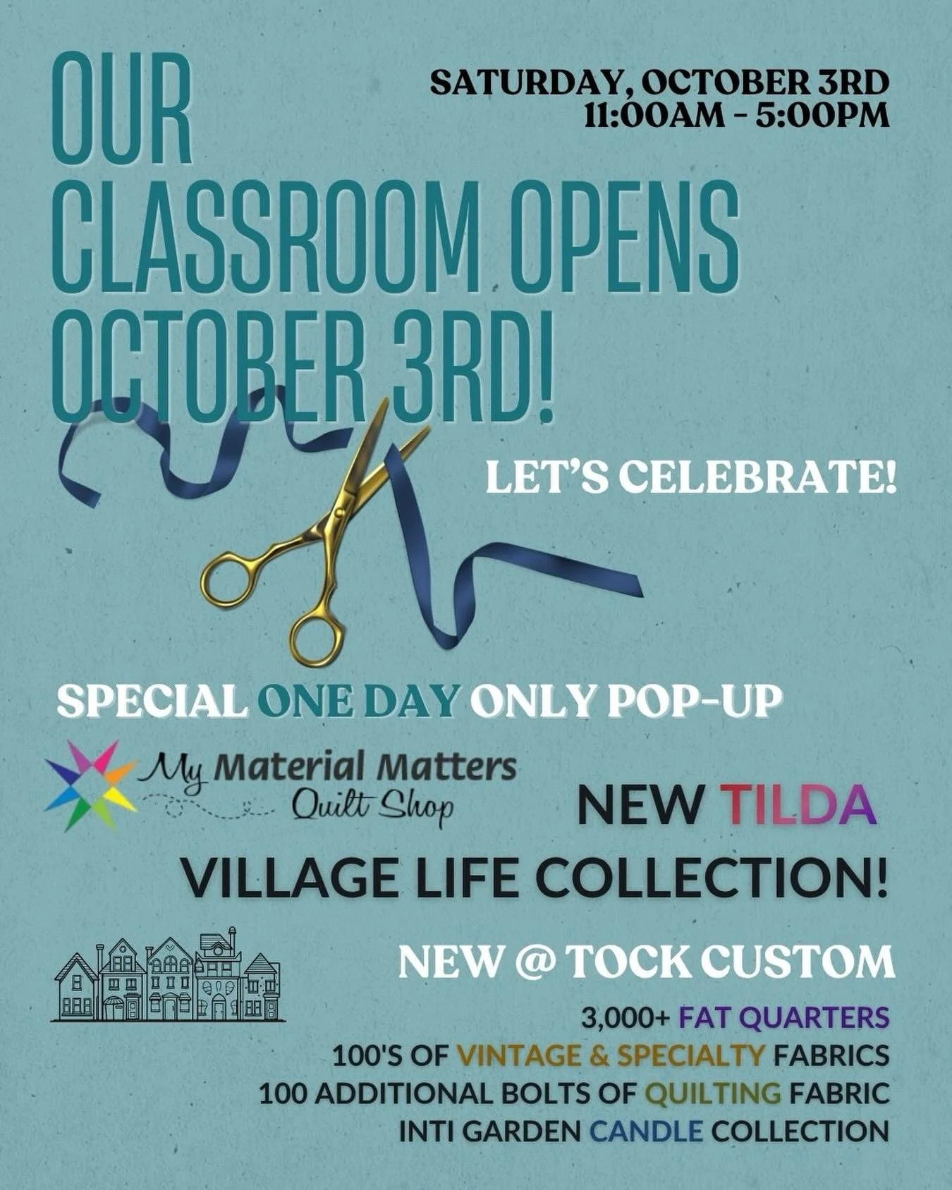 🪡🎉 Classes Begin October 3rd! Come Celebrate With Us! 🧵✨

Our first classes begin October 3rd, and we&rsquo;re celebrating with a grand unveiling of everything NEW at Tock Custom!

✨ SPECIAL POP-UP
Maureen from My Material Matters @mymaterialmatte