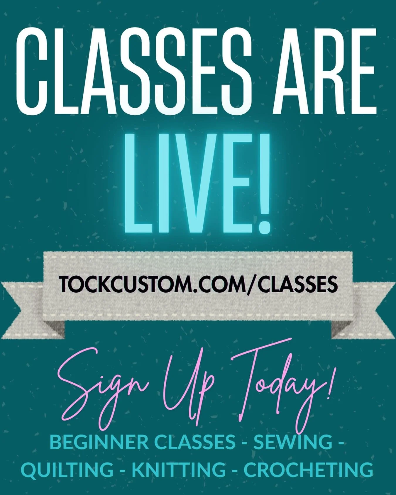 🧵✨ CLASSES ARE LIVE! ✨🧵

BEGINNER CLASSES &bull; SEWING &bull; QUILTING &bull; KNITTING &bull; CROCHETING 🪡🧶

 👇 SIGN UP NOW 👇
WWW.TOCKCUSTOM.COM/CLASSES

Sign up for a class &mdash; or three! 💕🪡

🌸 AND DON&rsquo;T FORGET OCTOBER 3RD! 

We&r