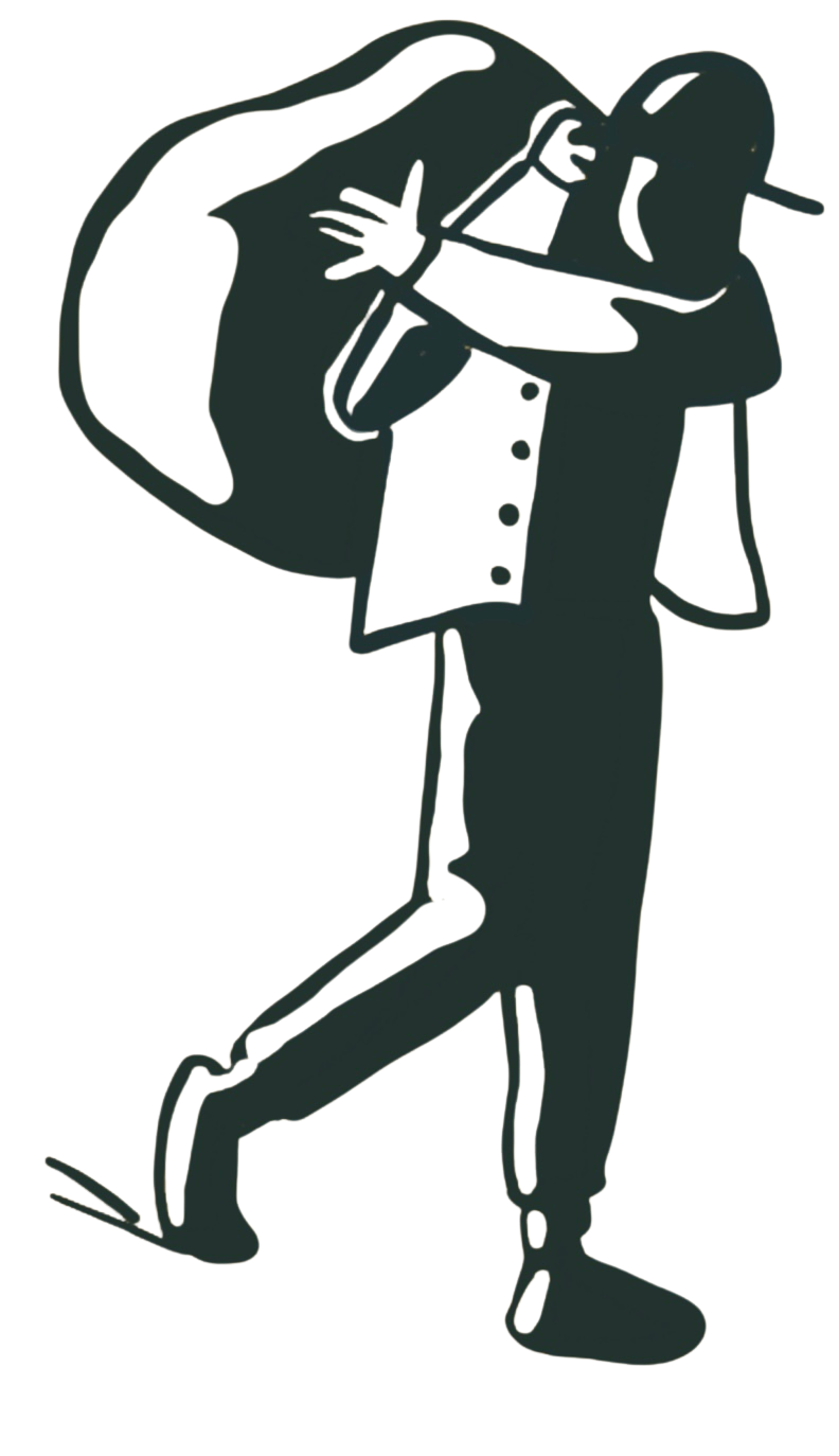 Silhouette of a golfer preparing to swing a golf club, standing with one foot slightly lifted and holding a golf bag.