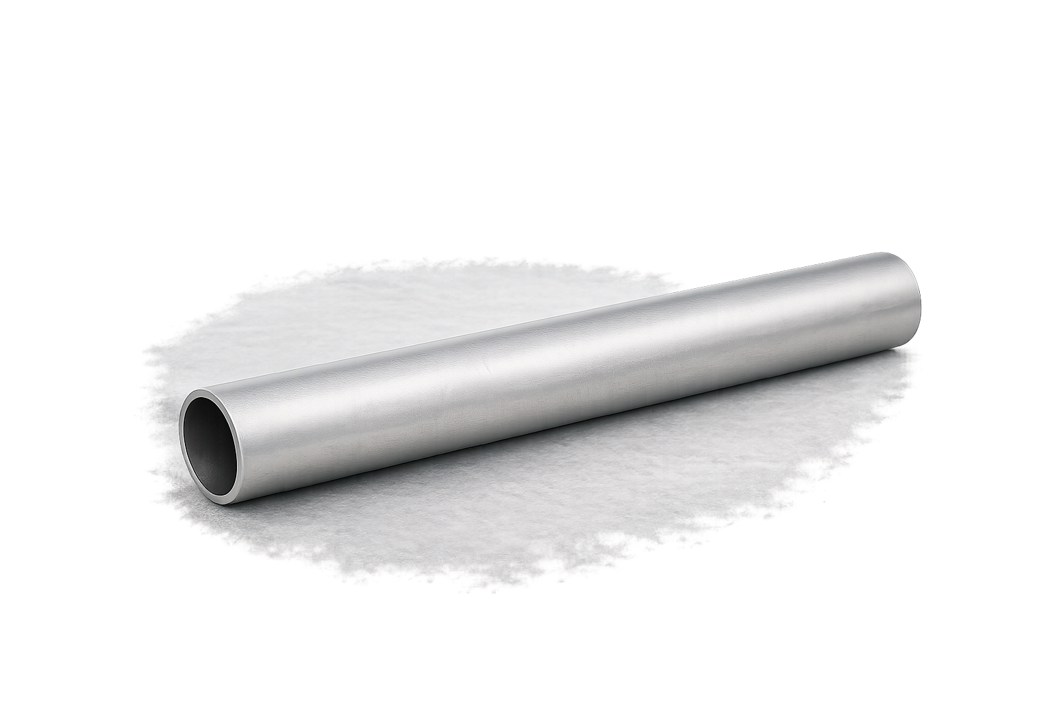 A metal cylindrical pipe placed on a piece of white fabric or paper.