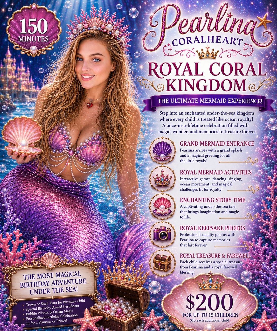 Pearlina CoralHeart's 150 minute Royal Coral Kingdom THE ULTIMATE MERMAID EXPERIENCE