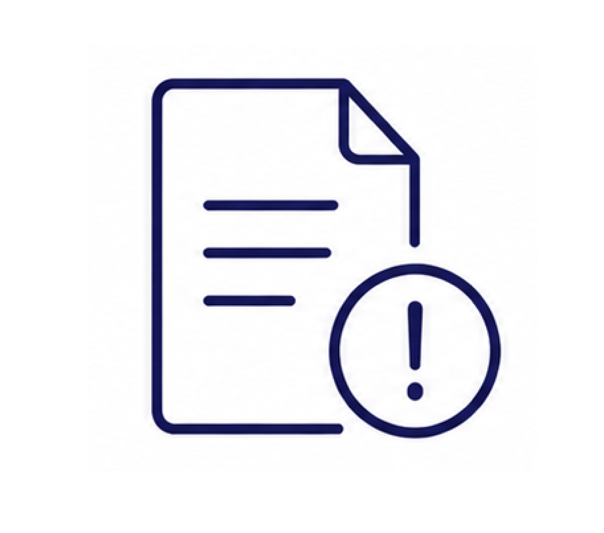 Line drawing of a document with a folded corner, three horizontal lines, and a question mark inside a circle.
