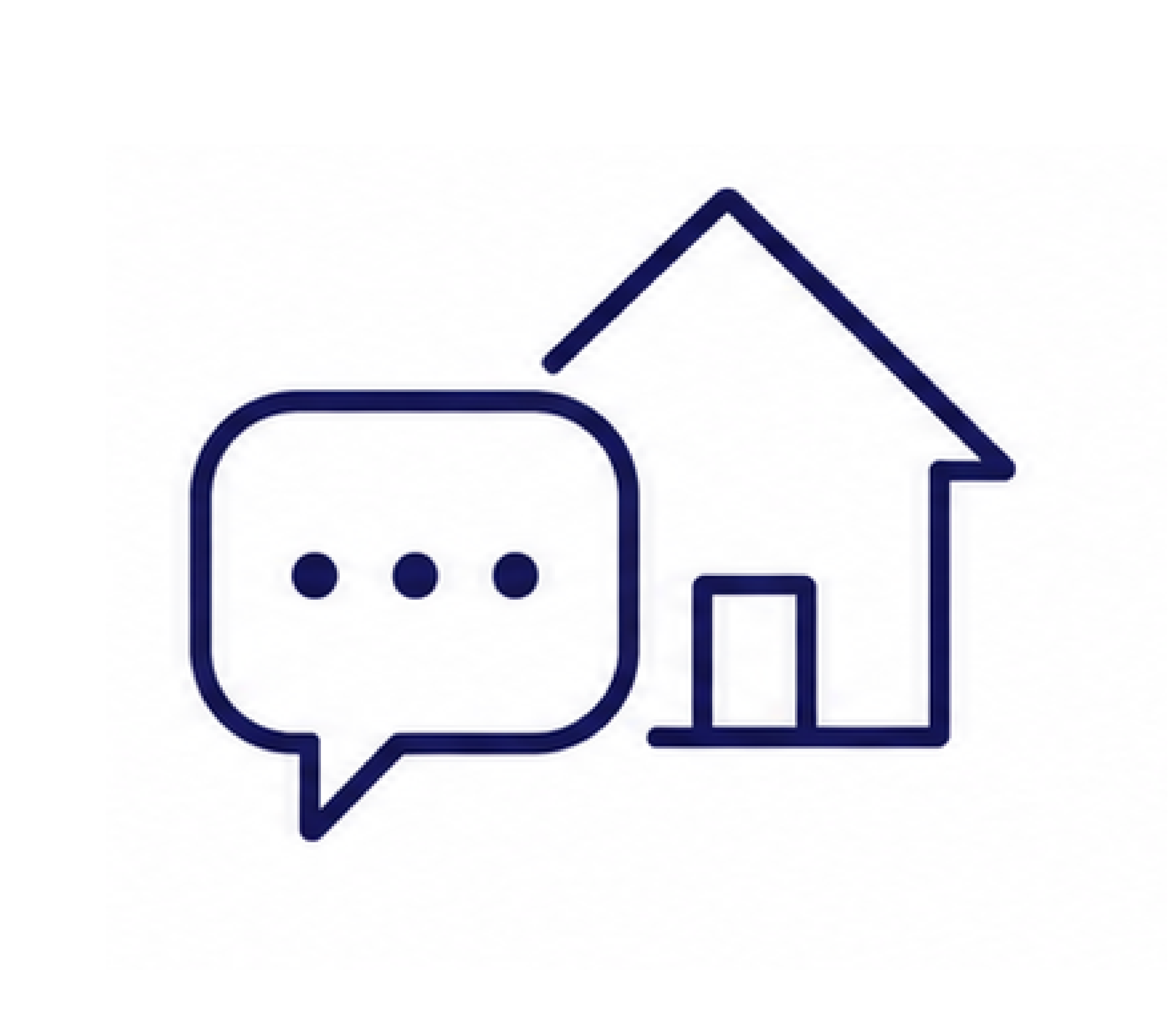 Outline of a house with a chimney and a car park.